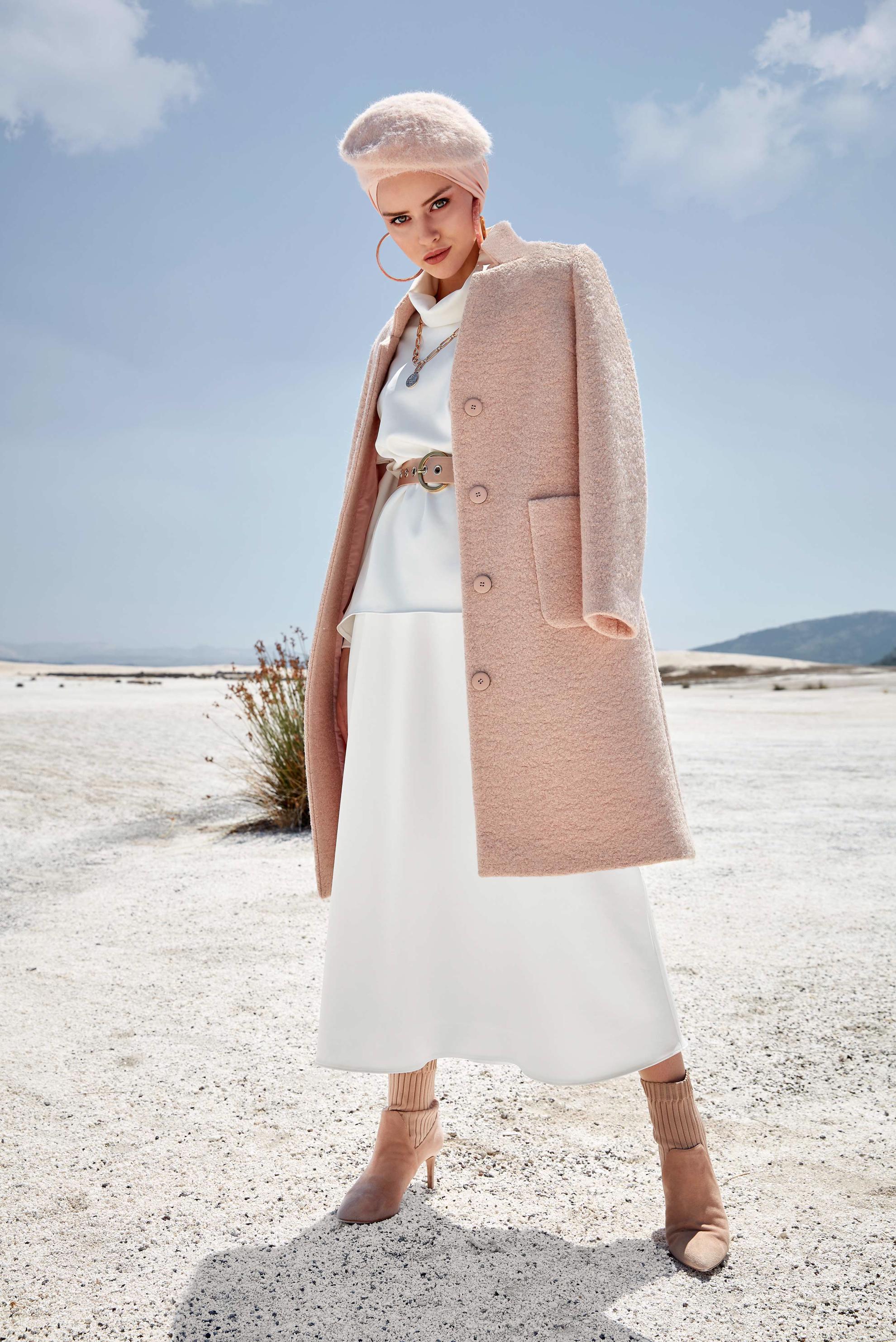 Tesettür giyim BEYAZ BELİ LASTİKLİ A KESİM ETEK 60004 