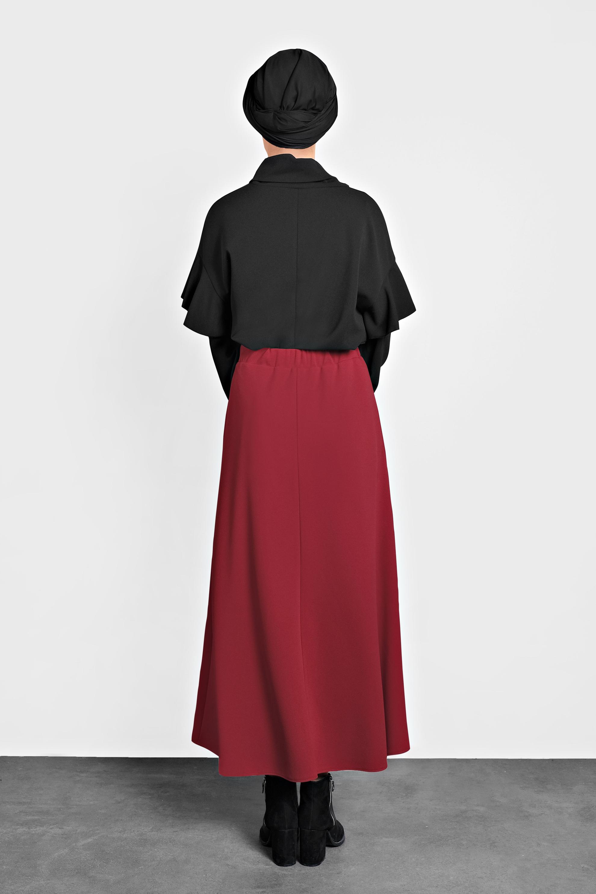 Tesettür giyim KIRMIZI BELİ LASTİKLİ A KESİM ETEK 60004 