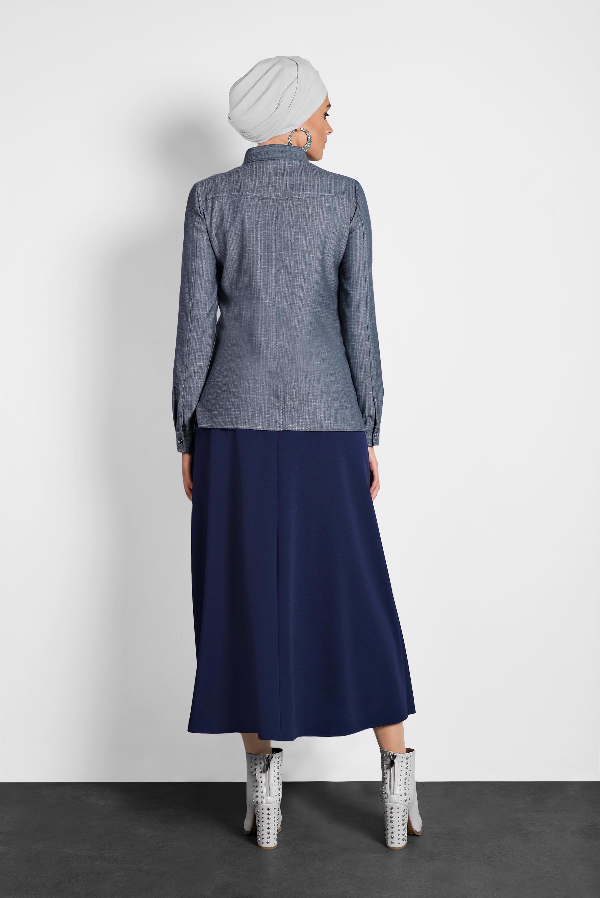 Tesettür giyim LACİVERT BELİ LASTİKLİ A KESİM ETEK 60004 