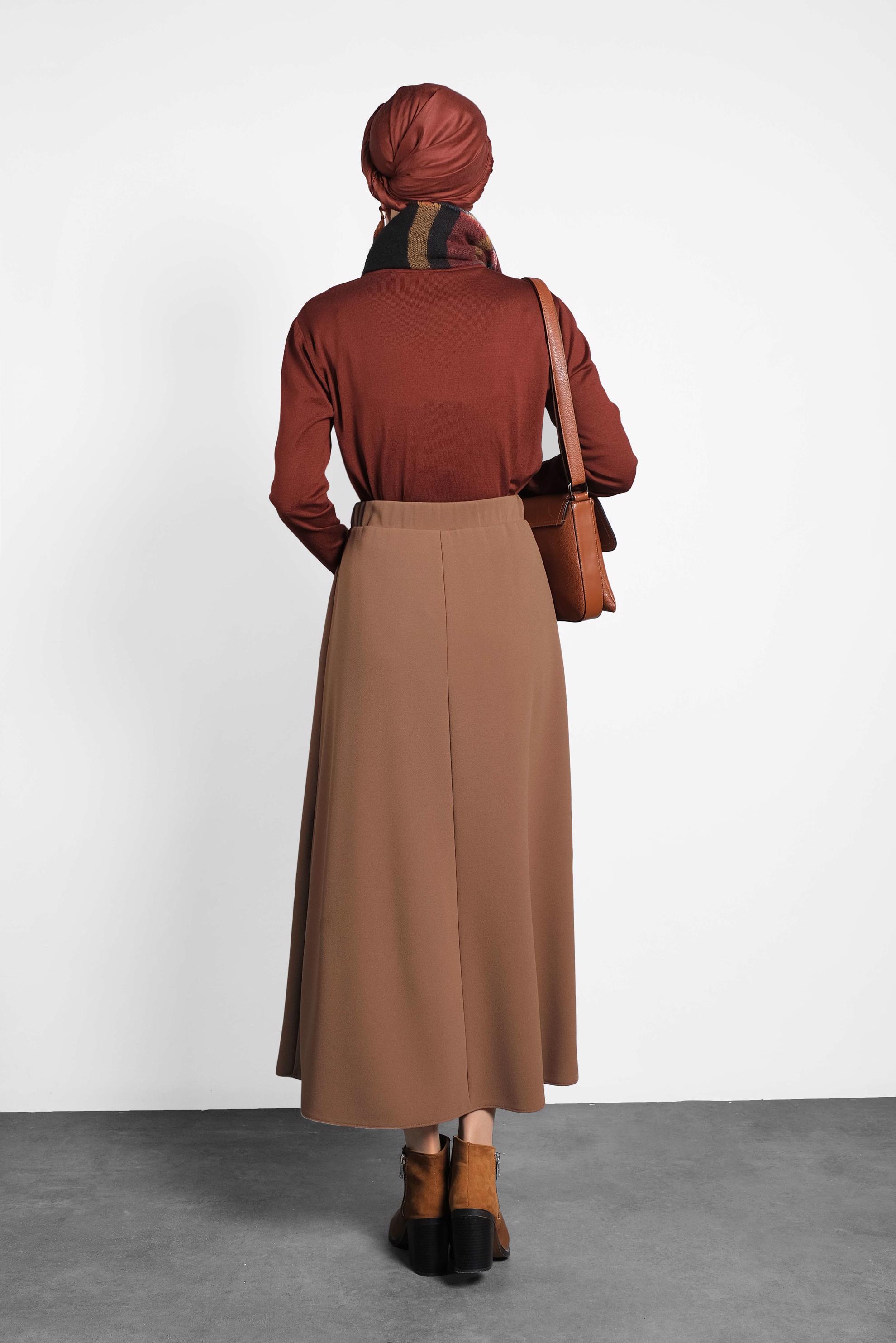 Tesettür giyim KAHVE BELİ LASTİKLİ A KESİM ETEK 60004 