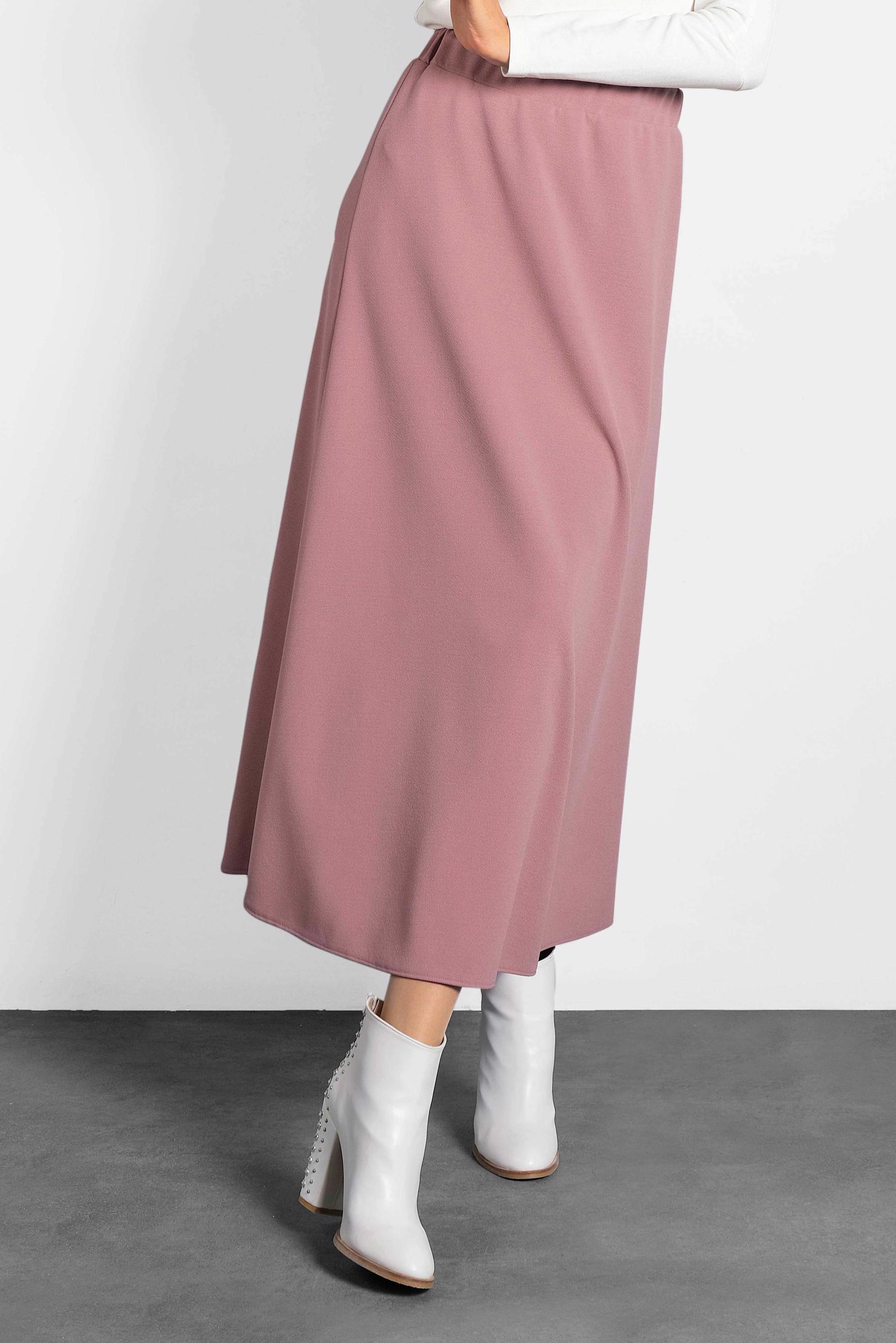 Tesettür giyim PEMBE BELİ LASTİKLİ A KESİM ETEK 60004 