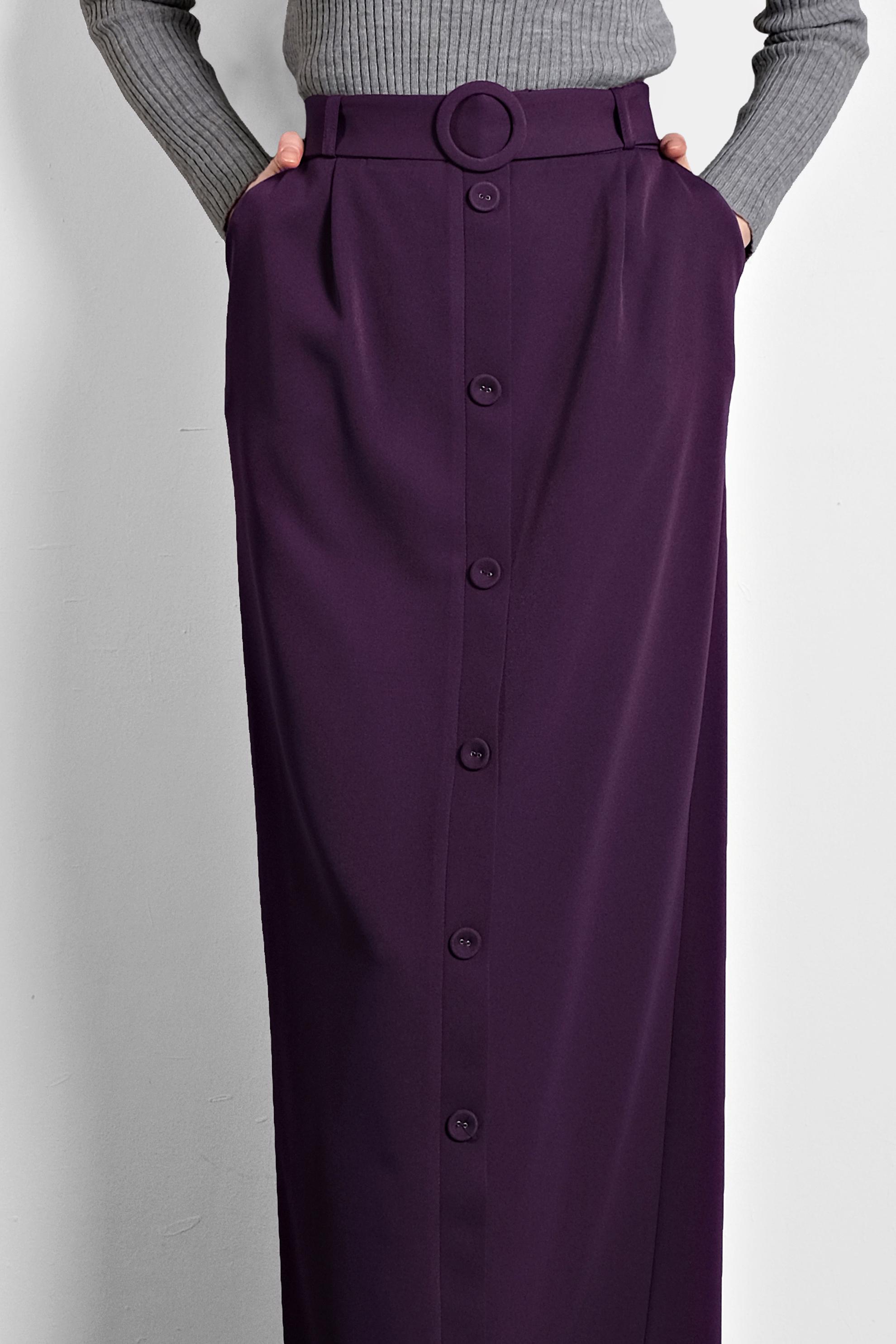 Tesettür giyim MOR DÜĞMELİ KEMERLİ ETEK 60007