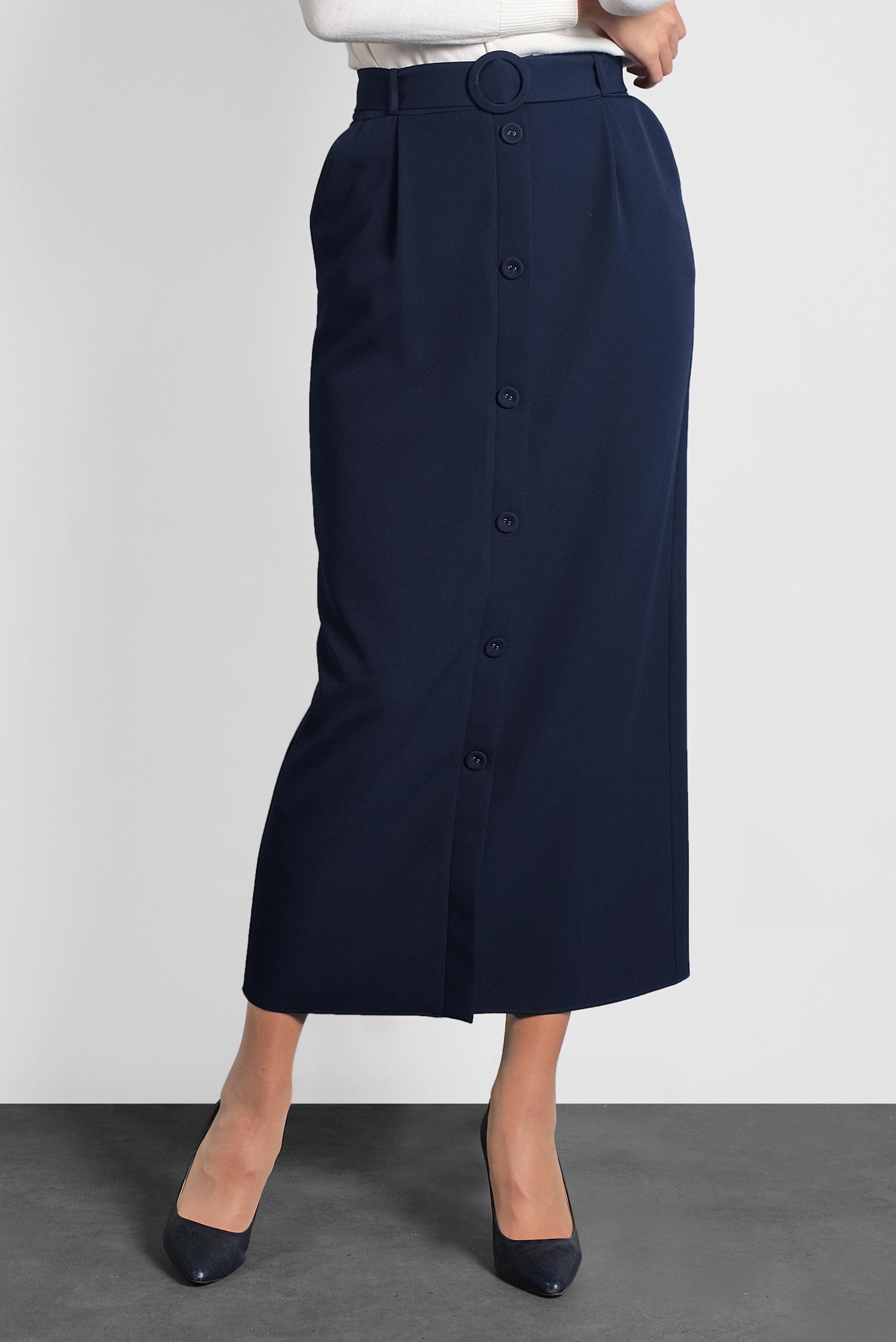 Tesettür giyim LACİVERT DÜĞMELİ KEMERLİ ETEK 60007