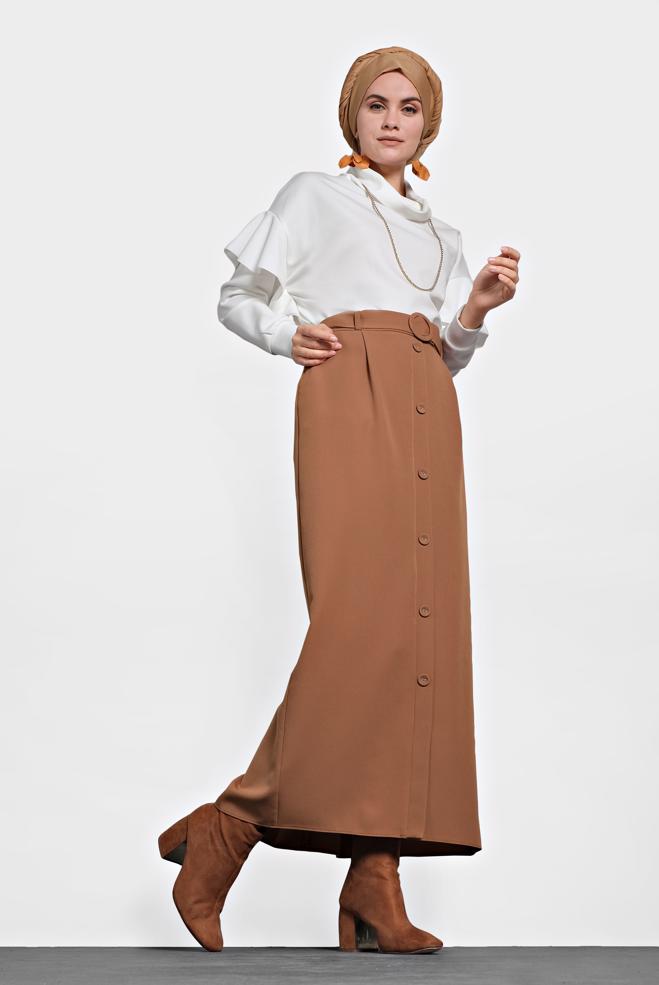 Tesettür giyim  DÜĞMELİ KEMERLİ ETEK 60007 - ALVİNA