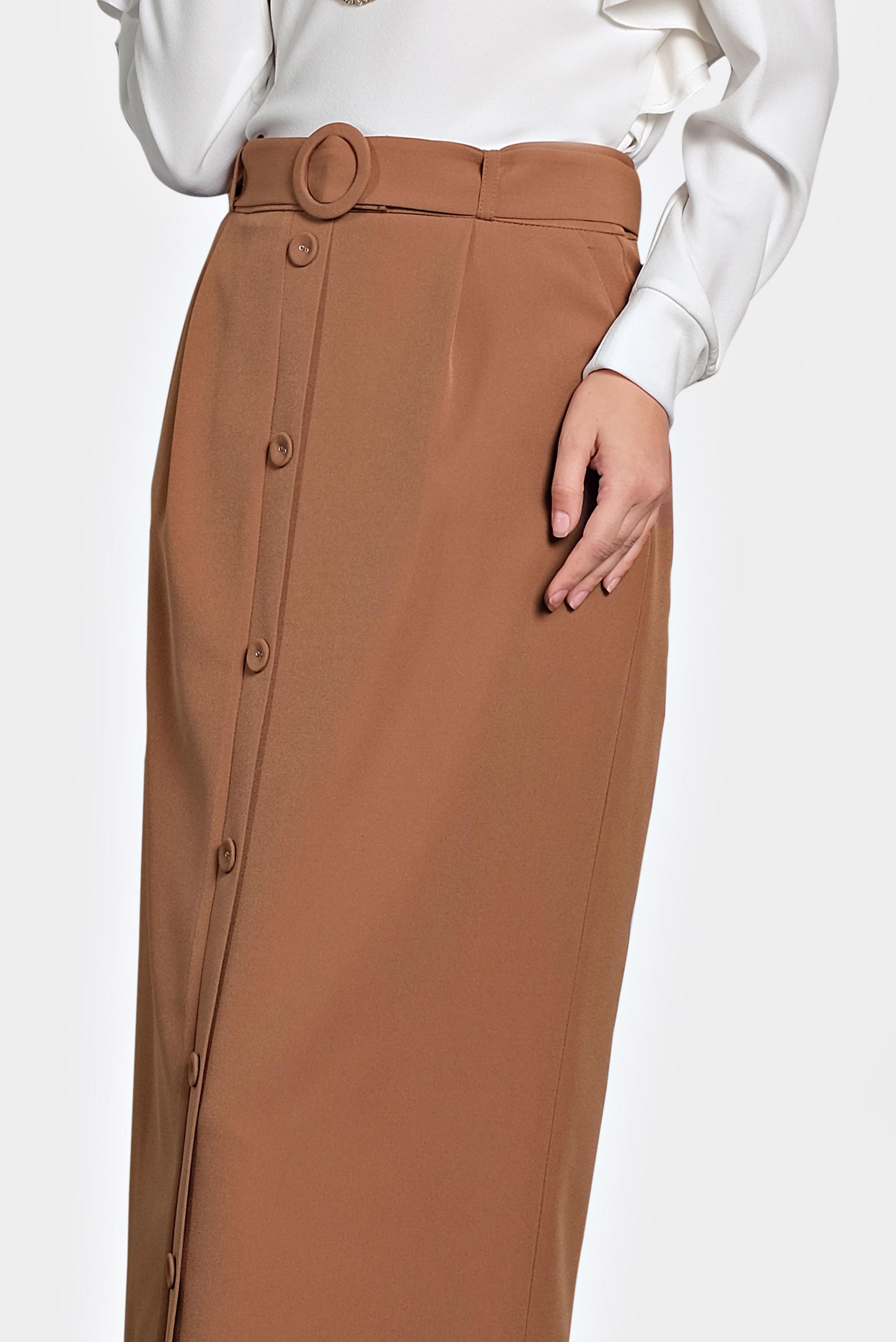 Tesettür giyim TABA DÜĞMELİ KEMERLİ ETEK 60007