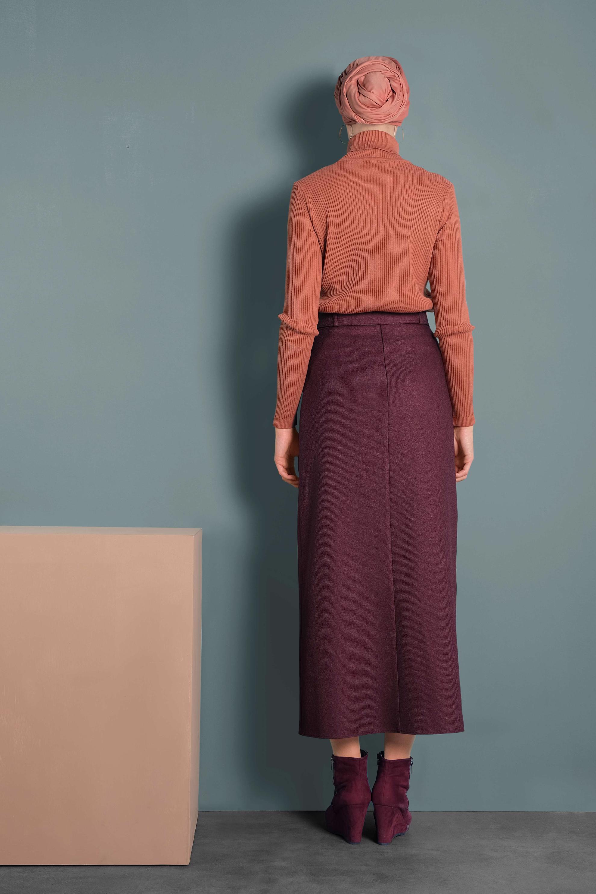 Tesettür giyim MÜRDÜM YÜKSEK BEL DÜĞMELİ ETEK 60008