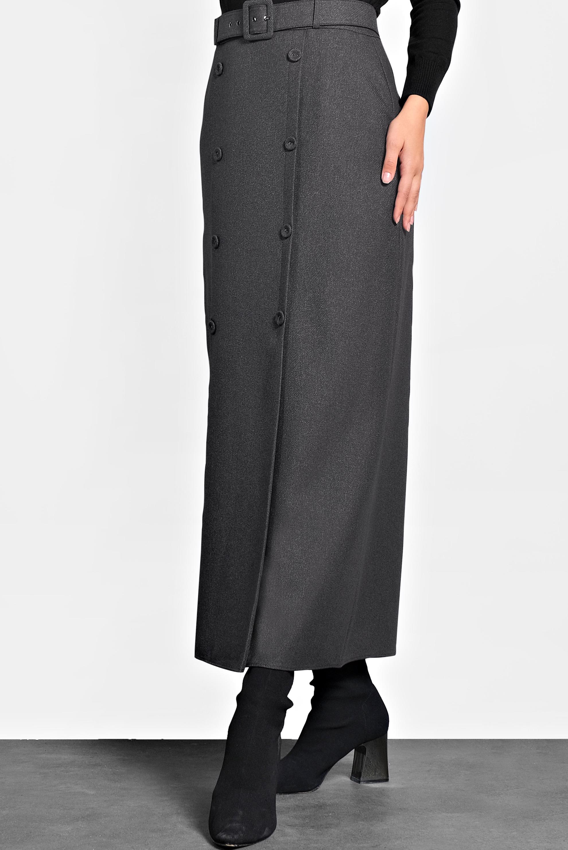 Tesettür giyim GRİ YÜKSEK BEL DÜĞMELİ ETEK 60008