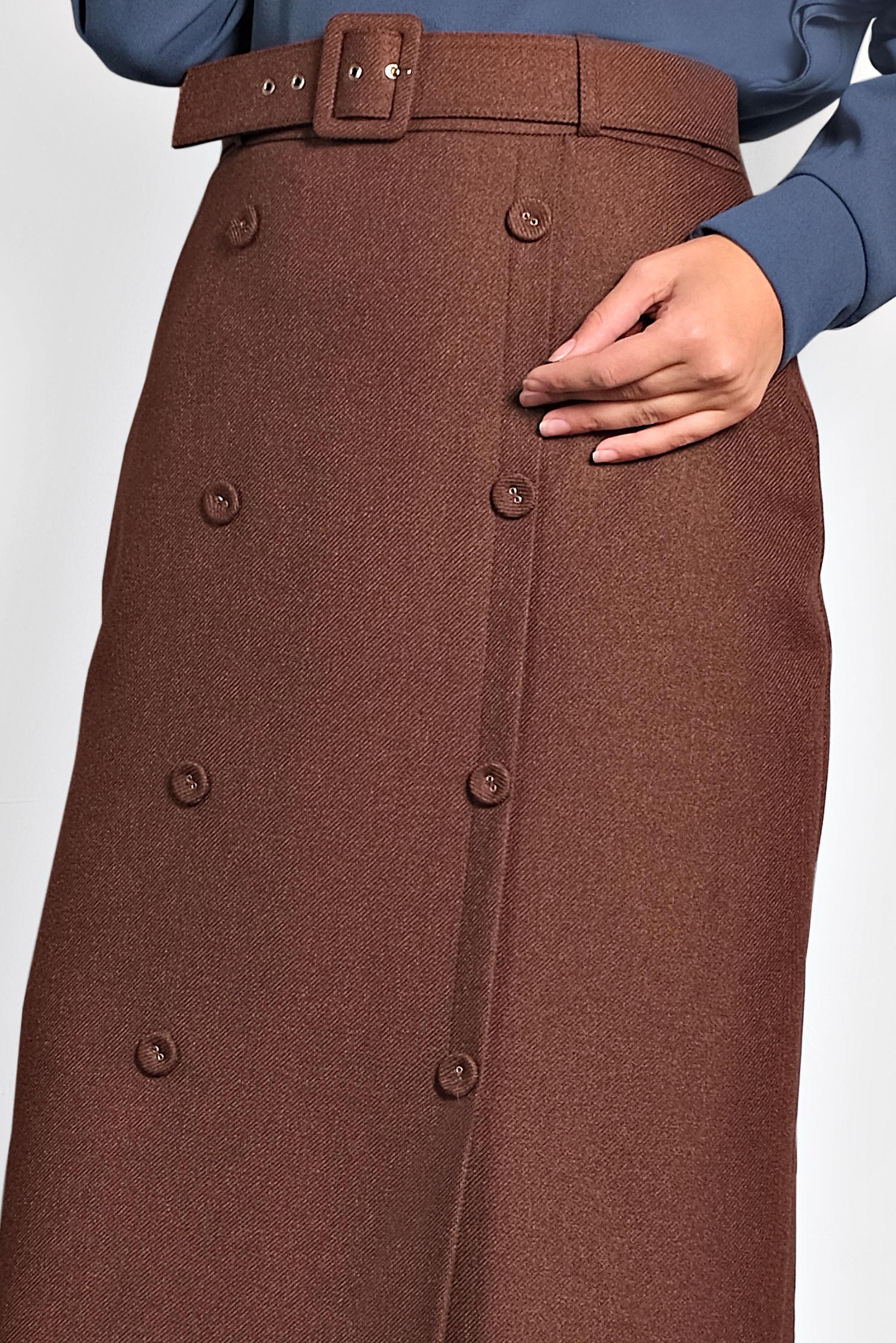 Tesettür giyim KAHVE YÜKSEK BEL DÜĞMELİ ETEK 60008