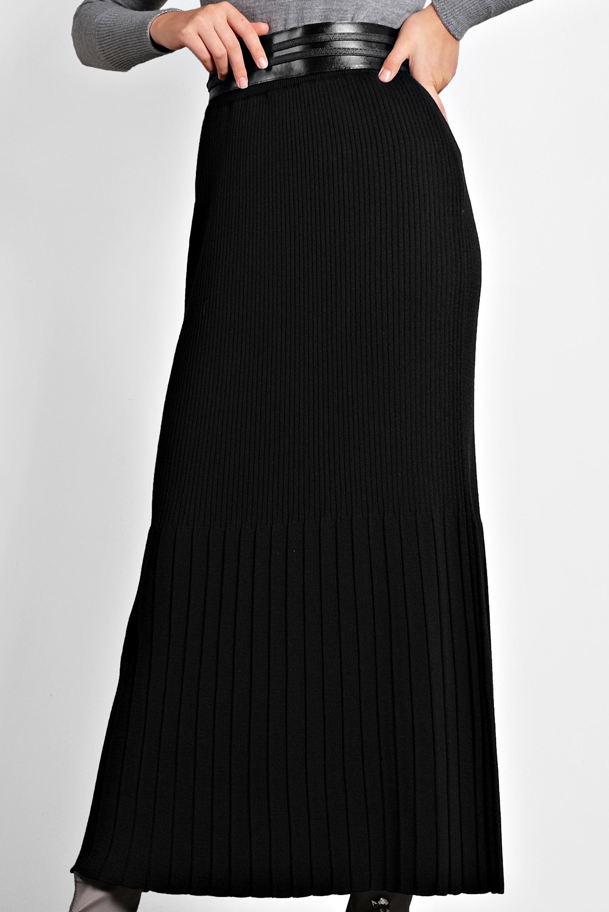 Tesettür giyim SİYAH BELİ LASTİKLİ FİTİLLİ TRİKO ETEK 60010 