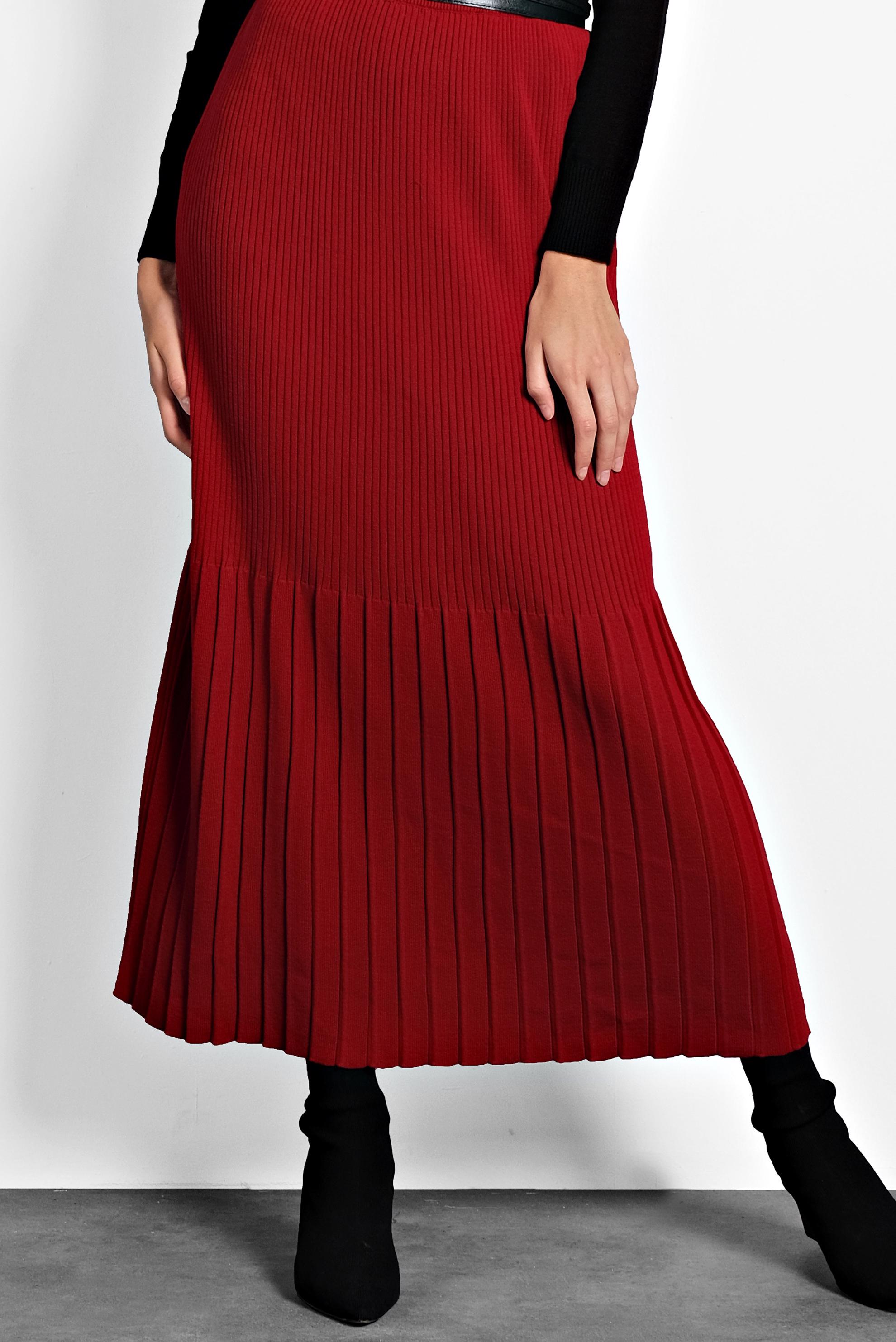 Tesettür giyim KIRMIZI BELİ LASTİKLİ FİTİLLİ TRİKO ETEK 60010 