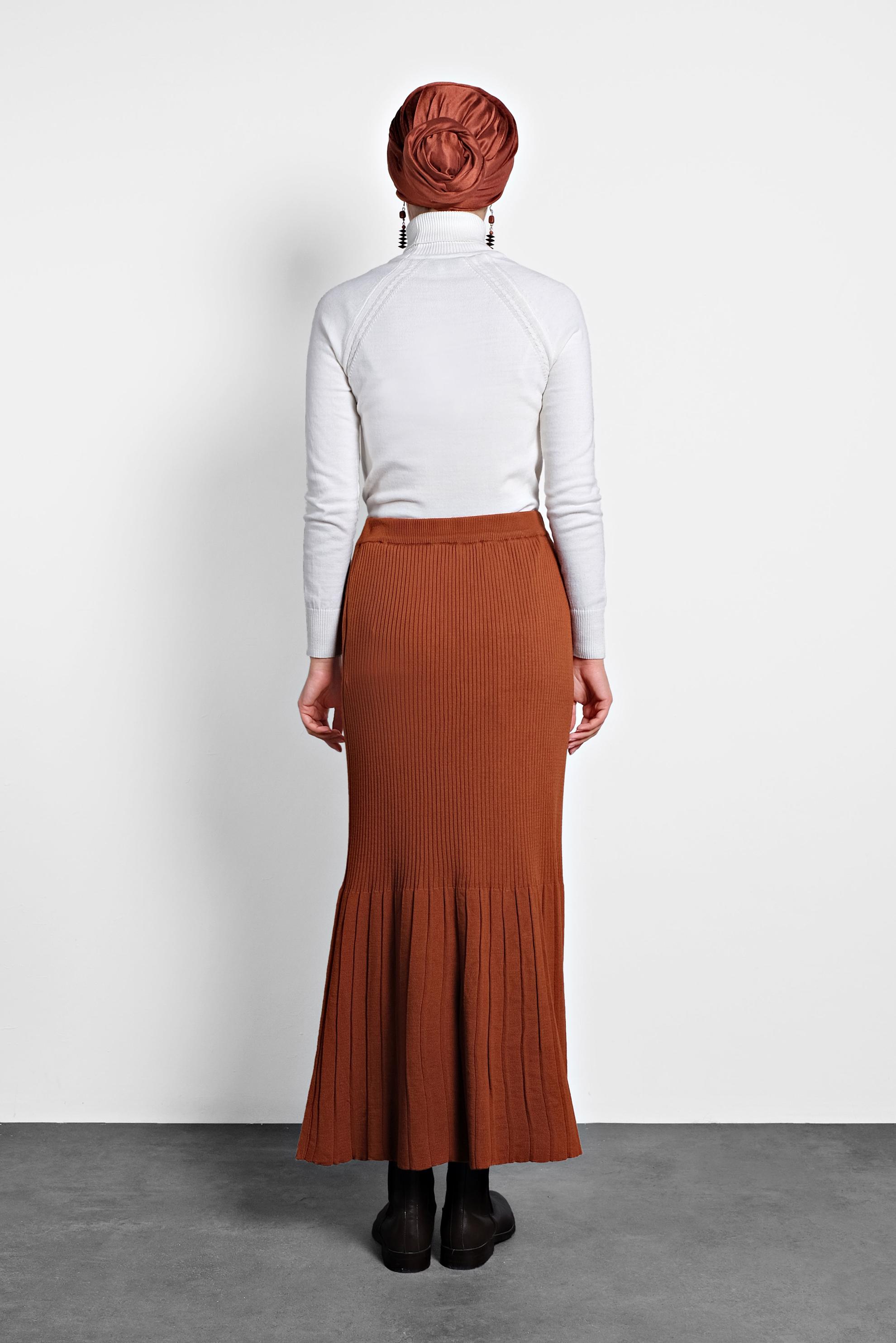 Tesettür giyim TURUNCU BELİ LASTİKLİ FİTİLLİ TRİKO ETEK 60010 