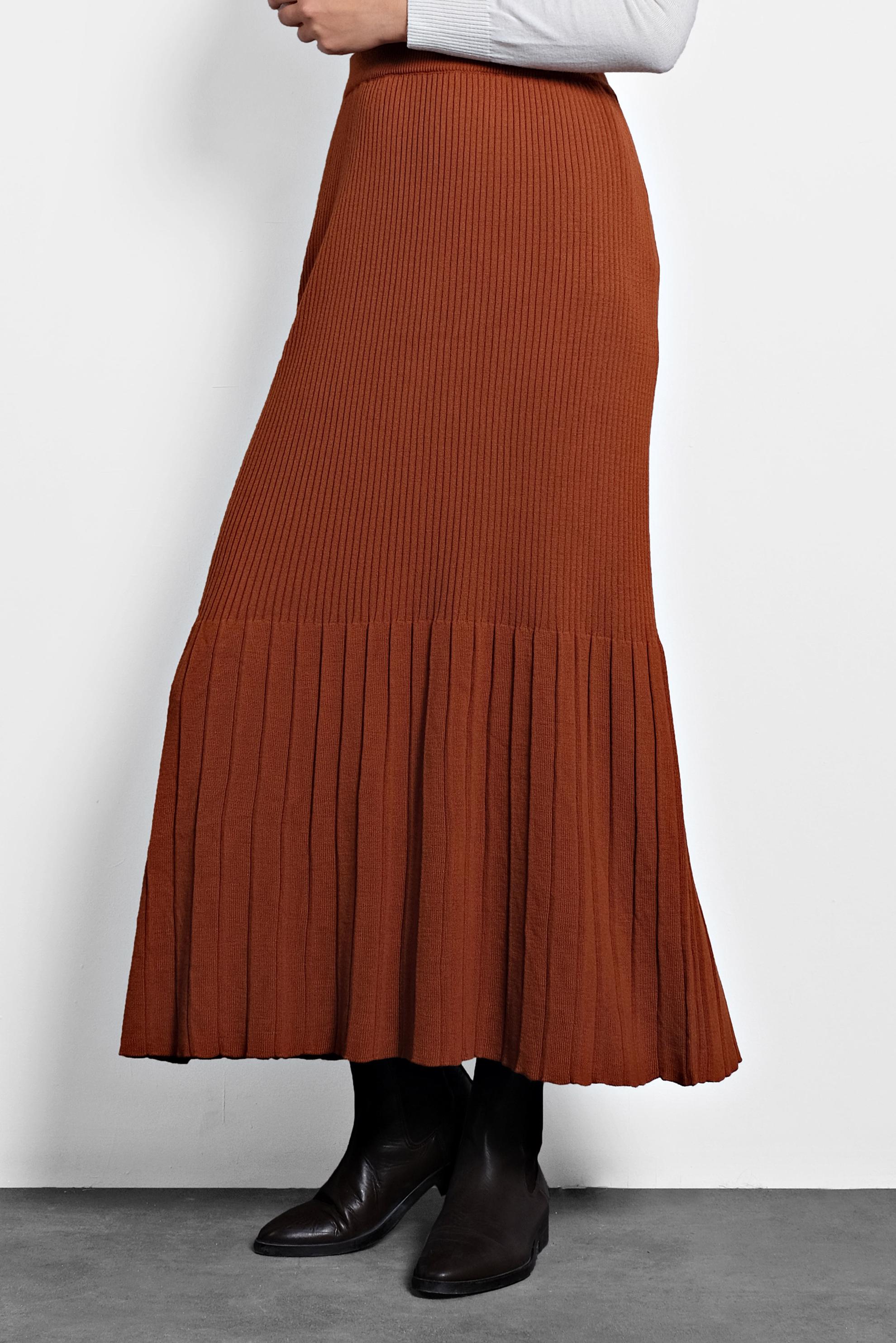 Tesettür giyim TURUNCU BELİ LASTİKLİ FİTİLLİ TRİKO ETEK 60010 