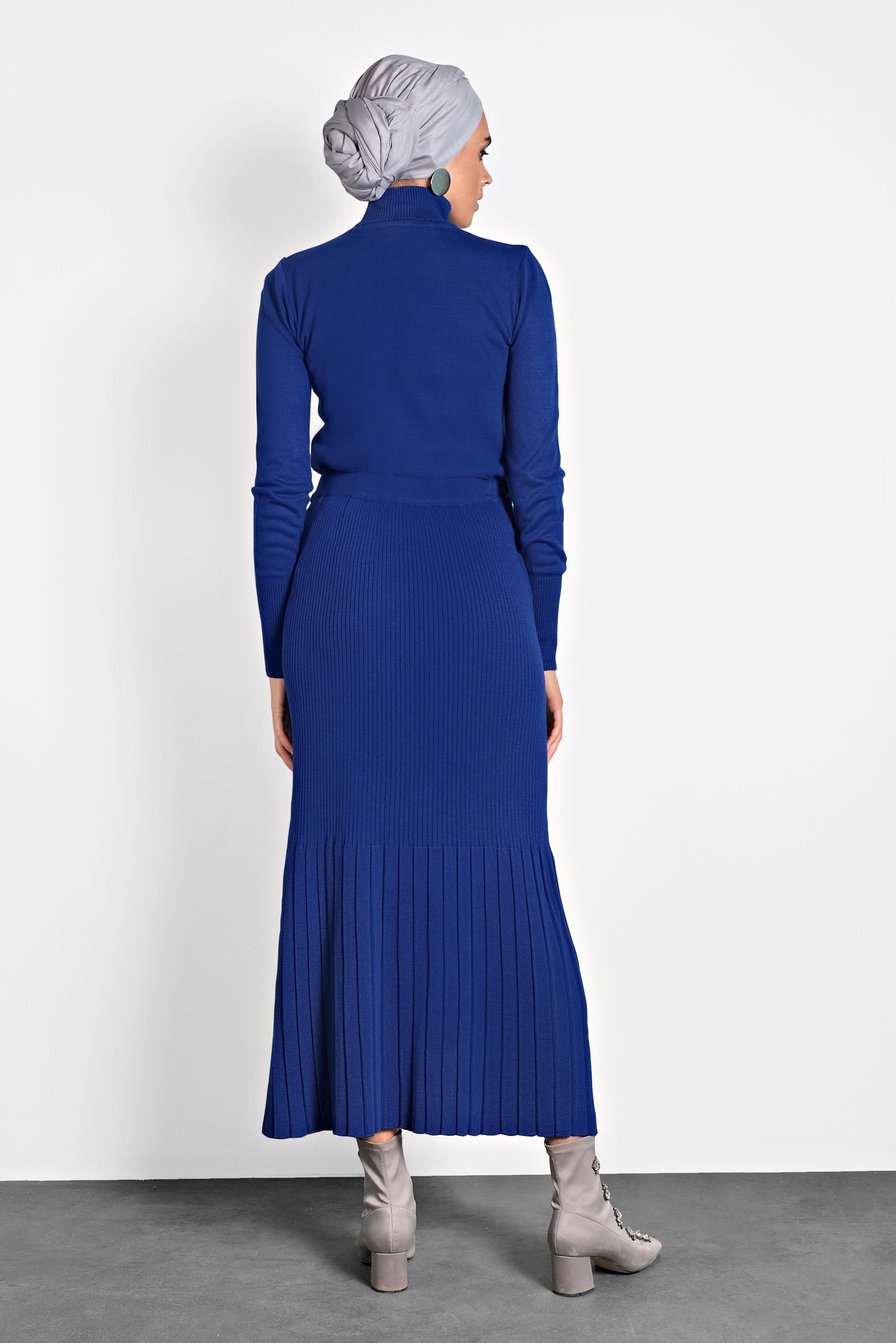 Tesettür giyim LACİVERT BELİ LASTİKLİ FİTİLLİ TRİKO ETEK 60010 