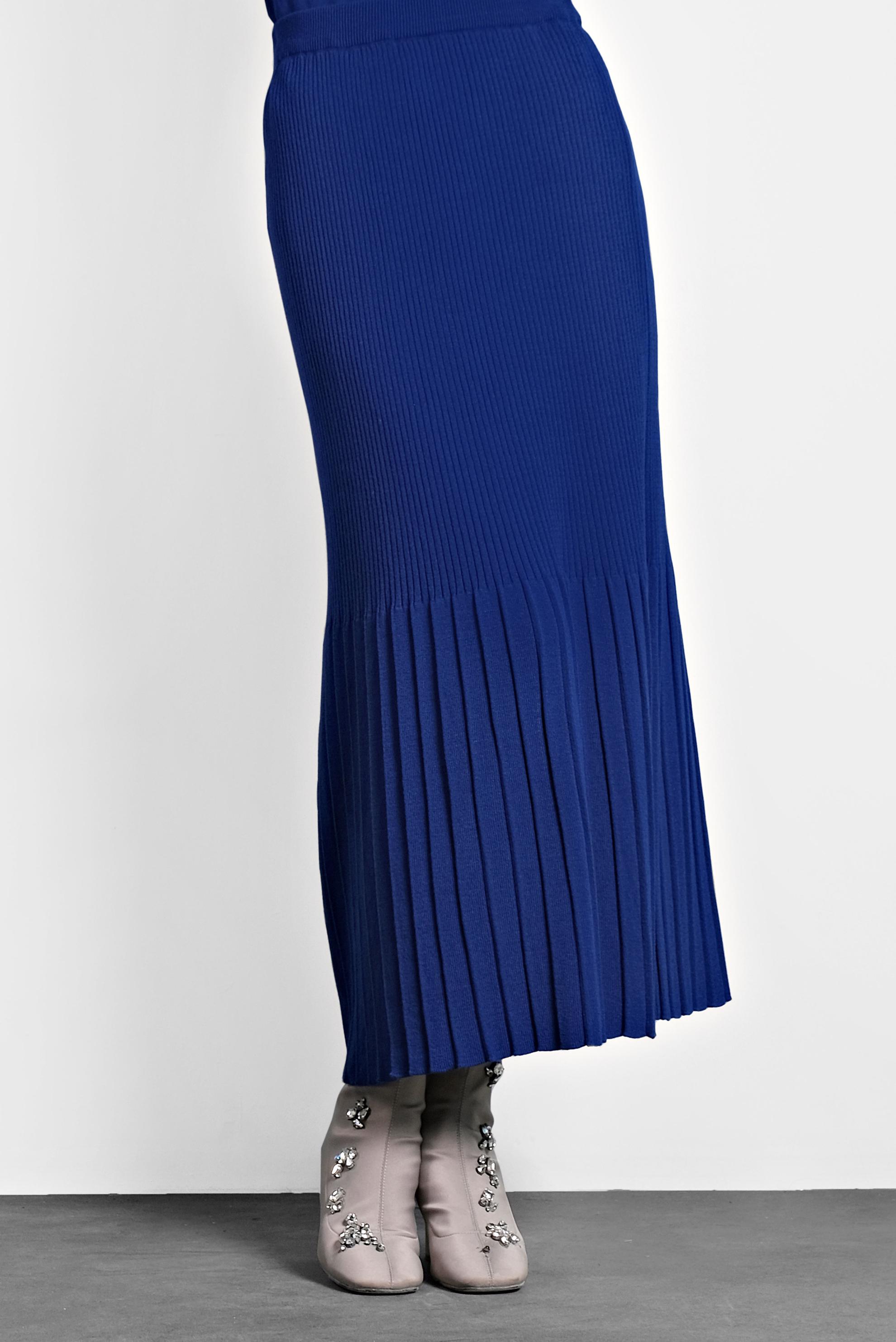 Tesettür giyim LACİVERT BELİ LASTİKLİ FİTİLLİ TRİKO ETEK 60010 