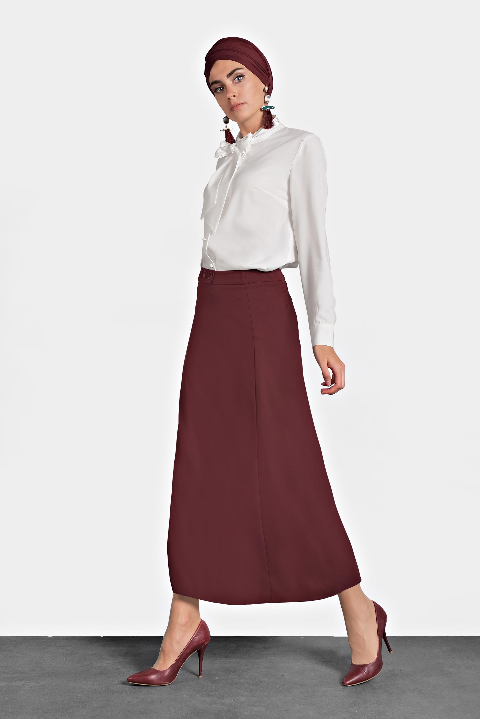 Tesettür giyim BORDO A KESİM ETEK 60011 