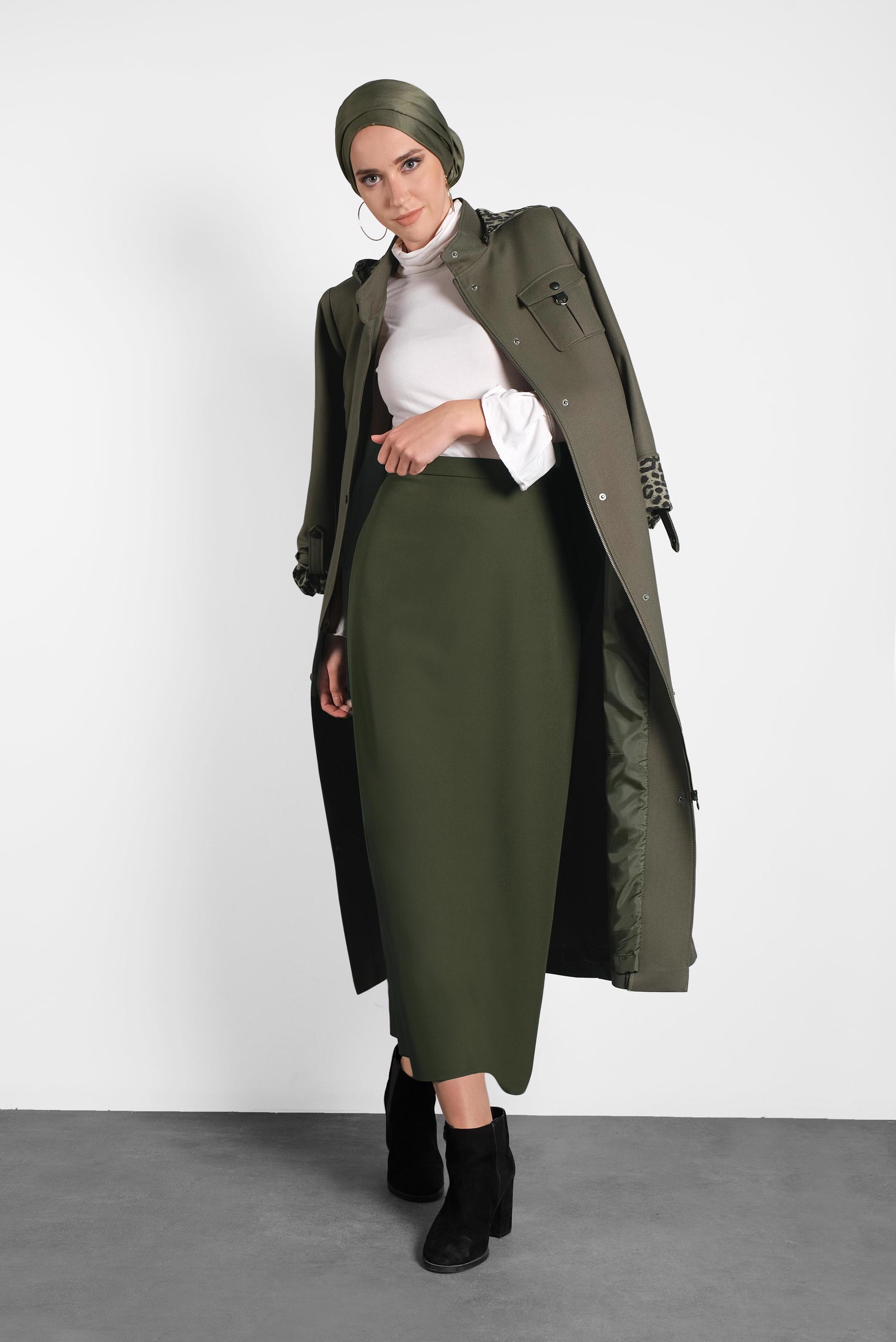 Tesettür giyim HAKİ A KESİM ETEK 60013 