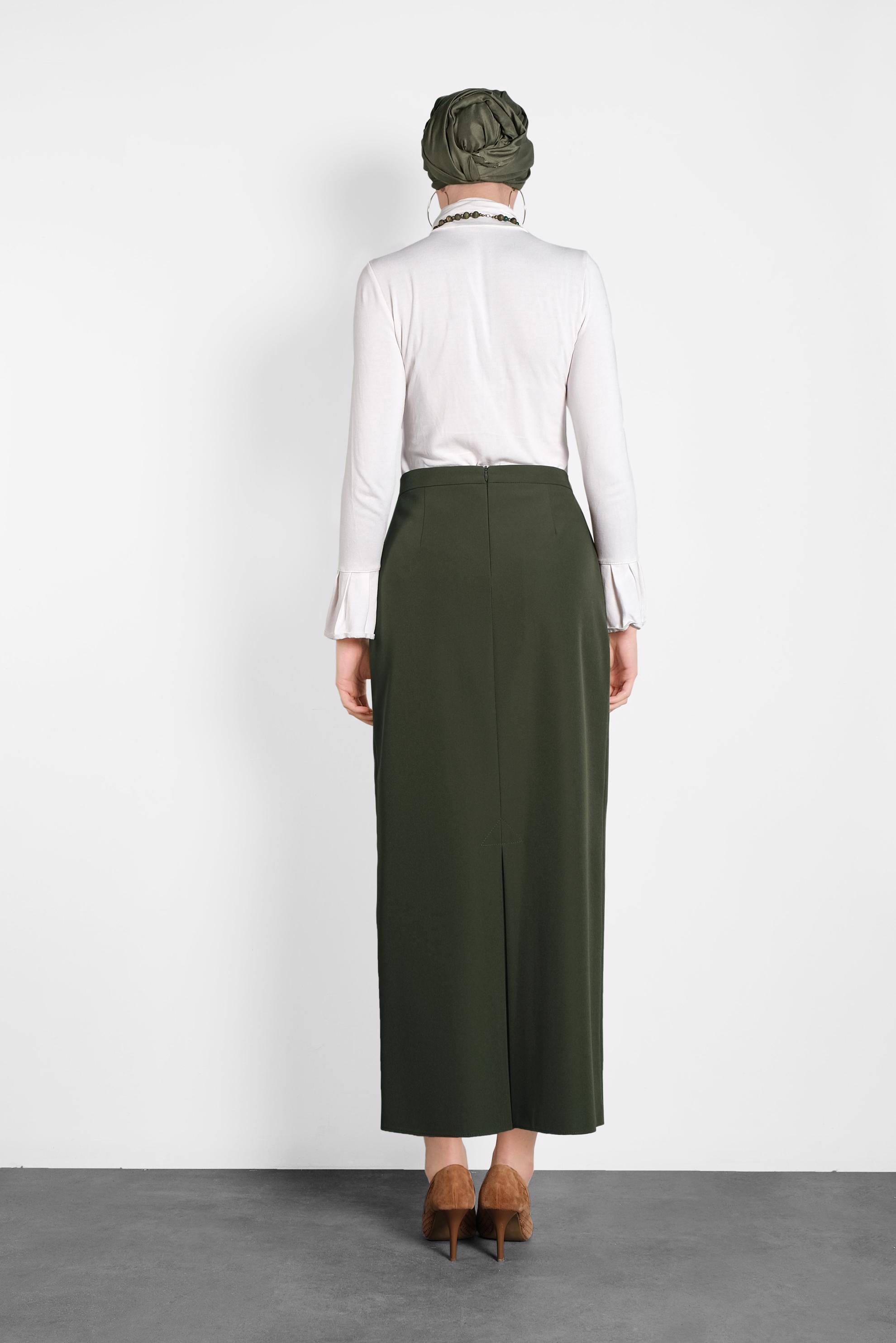 Tesettür giyim HAKİ A KESİM ETEK 60013 