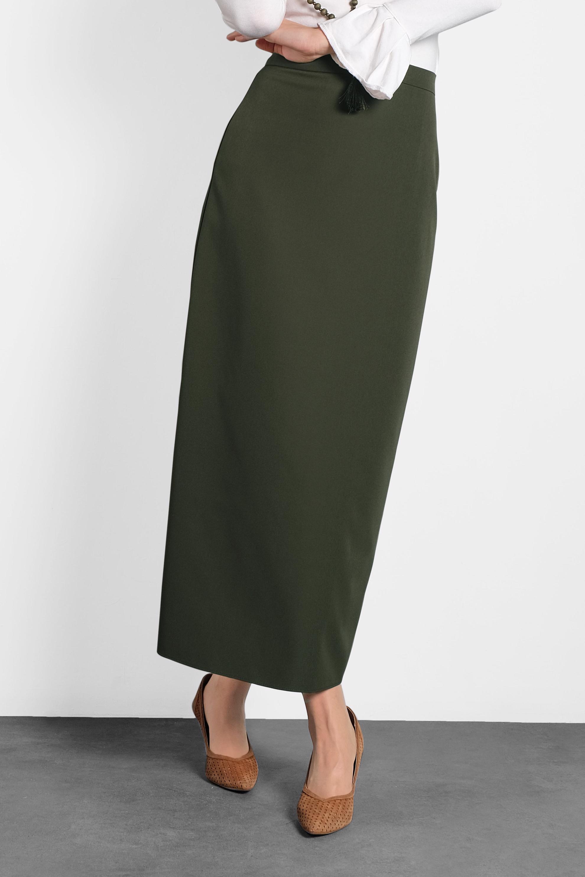 Tesettür giyim HAKİ A KESİM ETEK 60013 