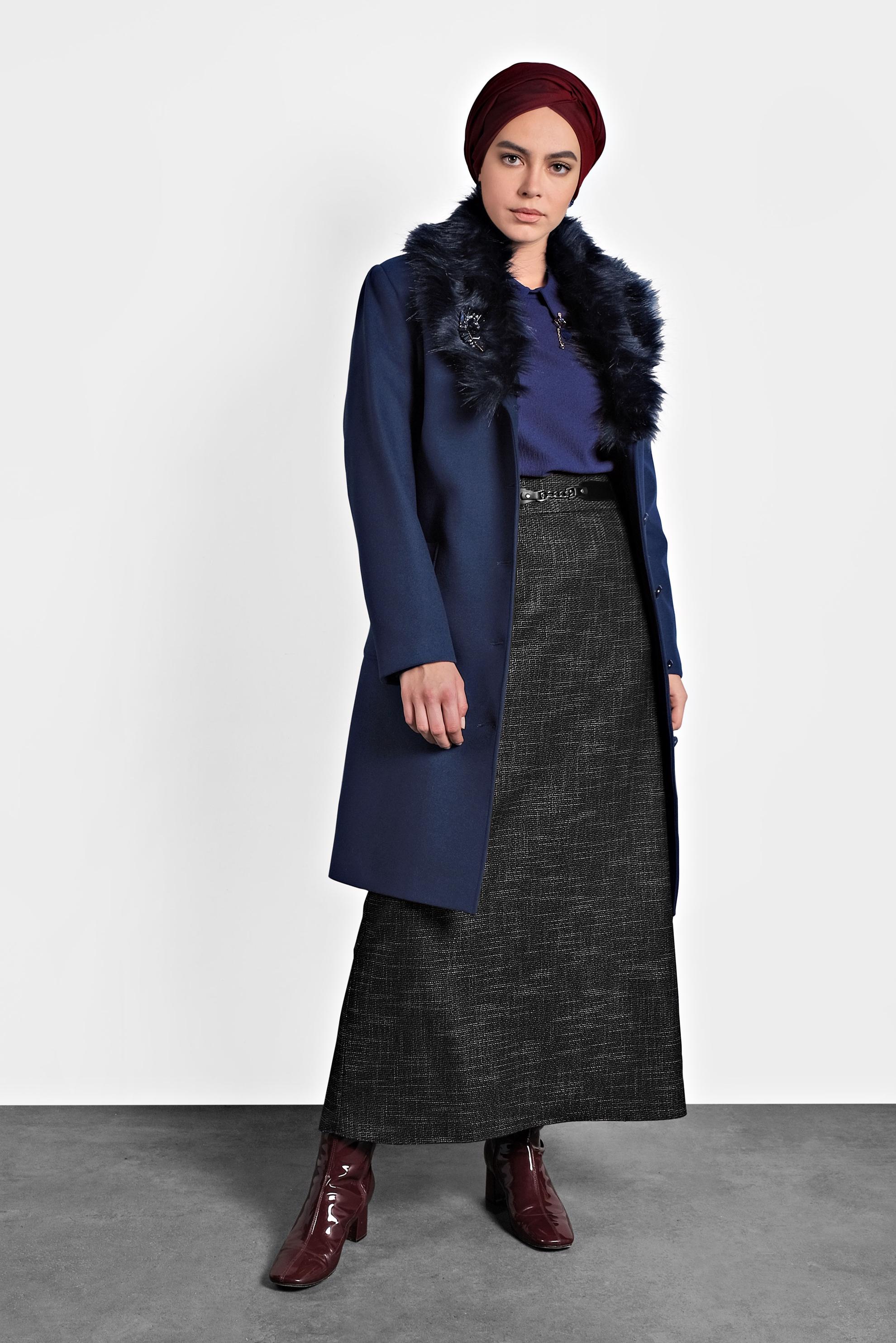 Tesettür giyim SİYAH KEMERLİ ETEK 60014