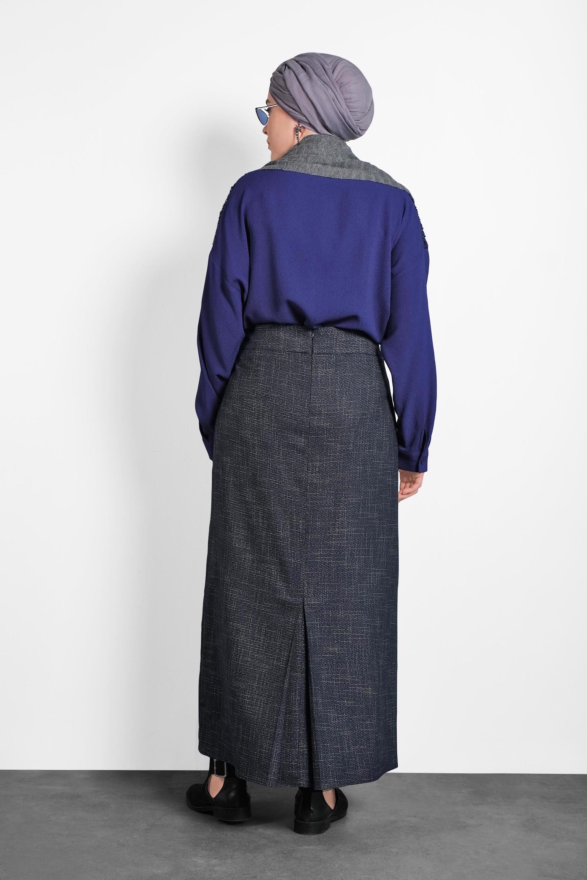 Tesettür giyim LACİVERT KEMERLİ ETEK 60014