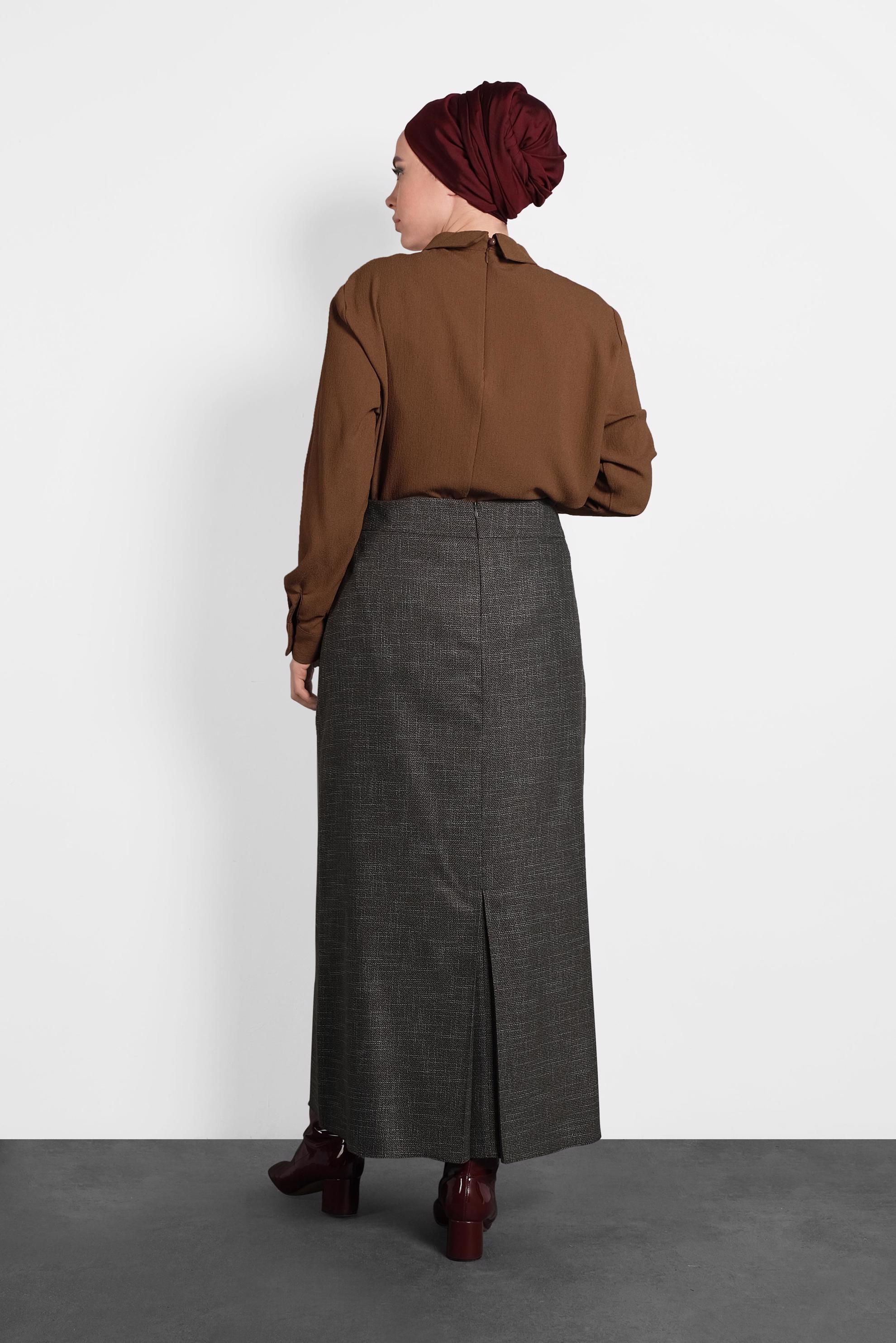 Tesettür giyim VİZON KEMERLİ ETEK 60014