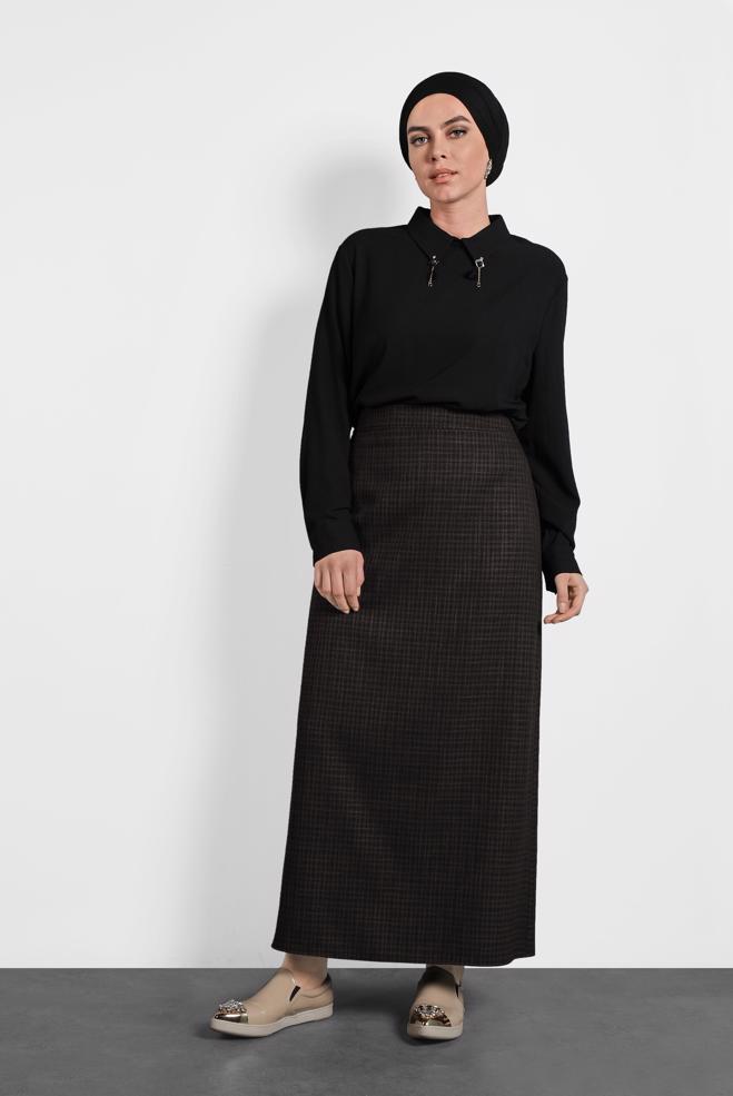 Tesettür giyim SİYAH FERMUARLI ETEK 60015  - ALVİNA