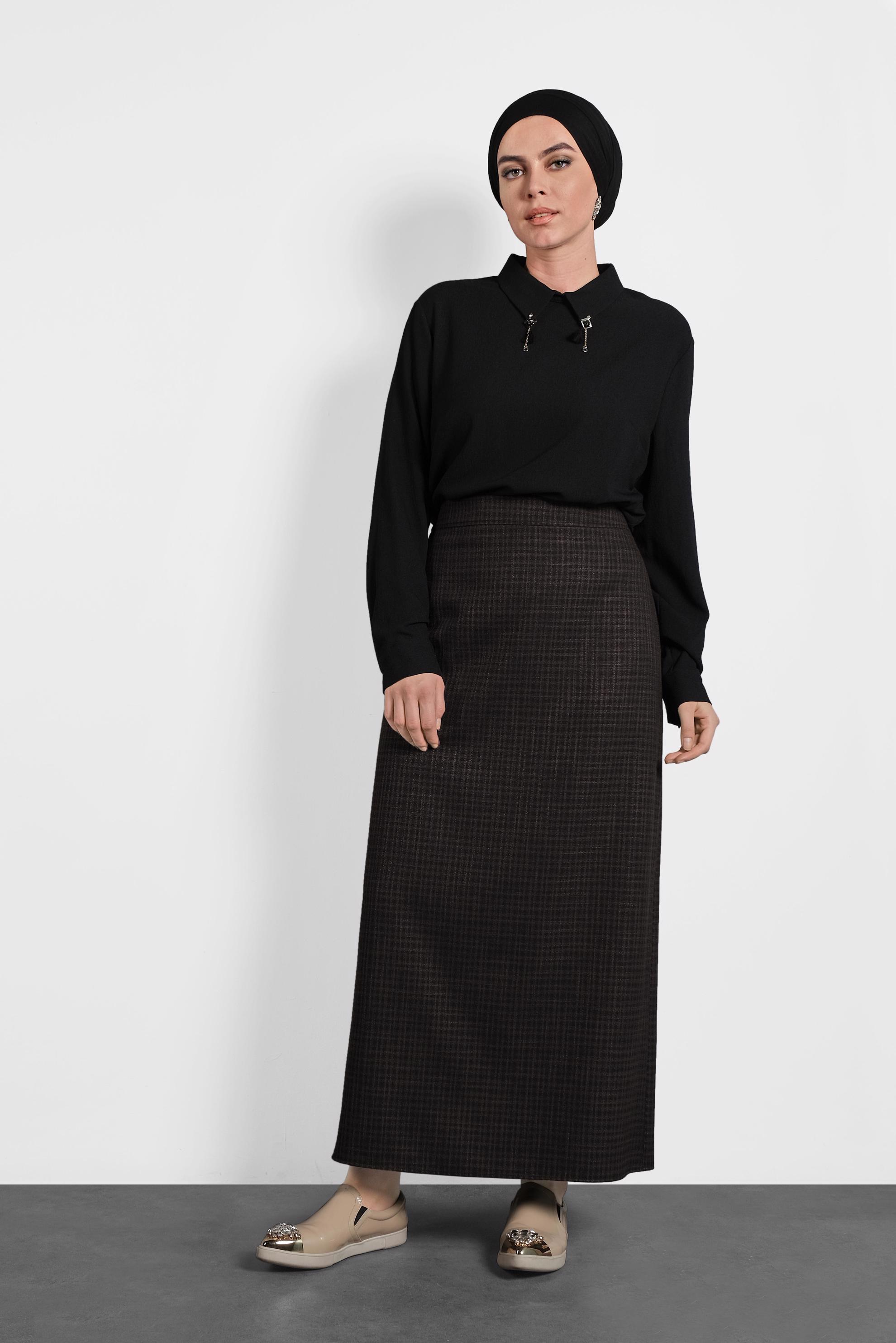 Tesettür giyim SİYAH FERMUARLI ETEK 60015 
