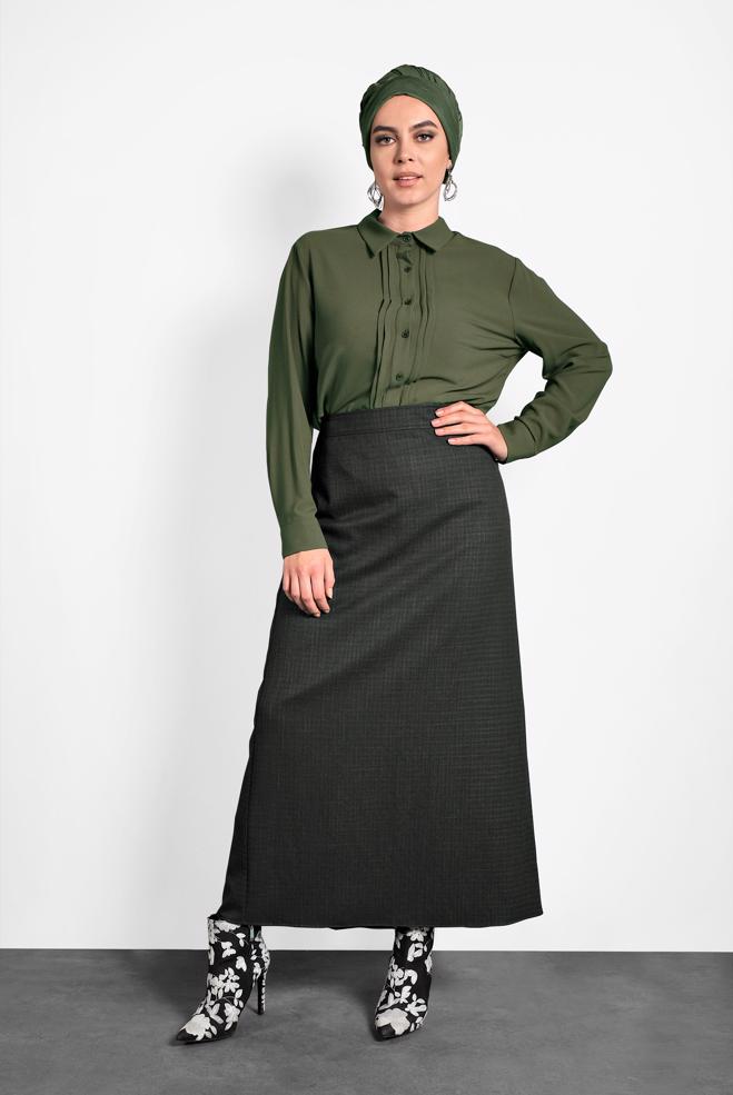 Tesettür giyim SİYAH FERMUARLI ETEK 60015  - ALVİNA