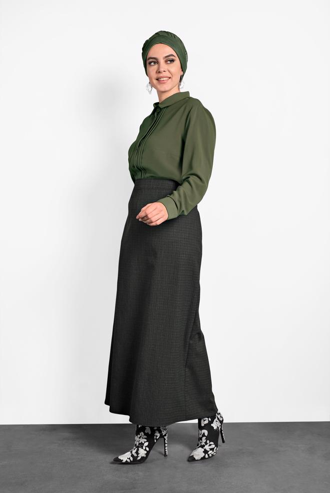 Tesettür giyim SİYAH FERMUARLI ETEK 60015  - ALVİNA