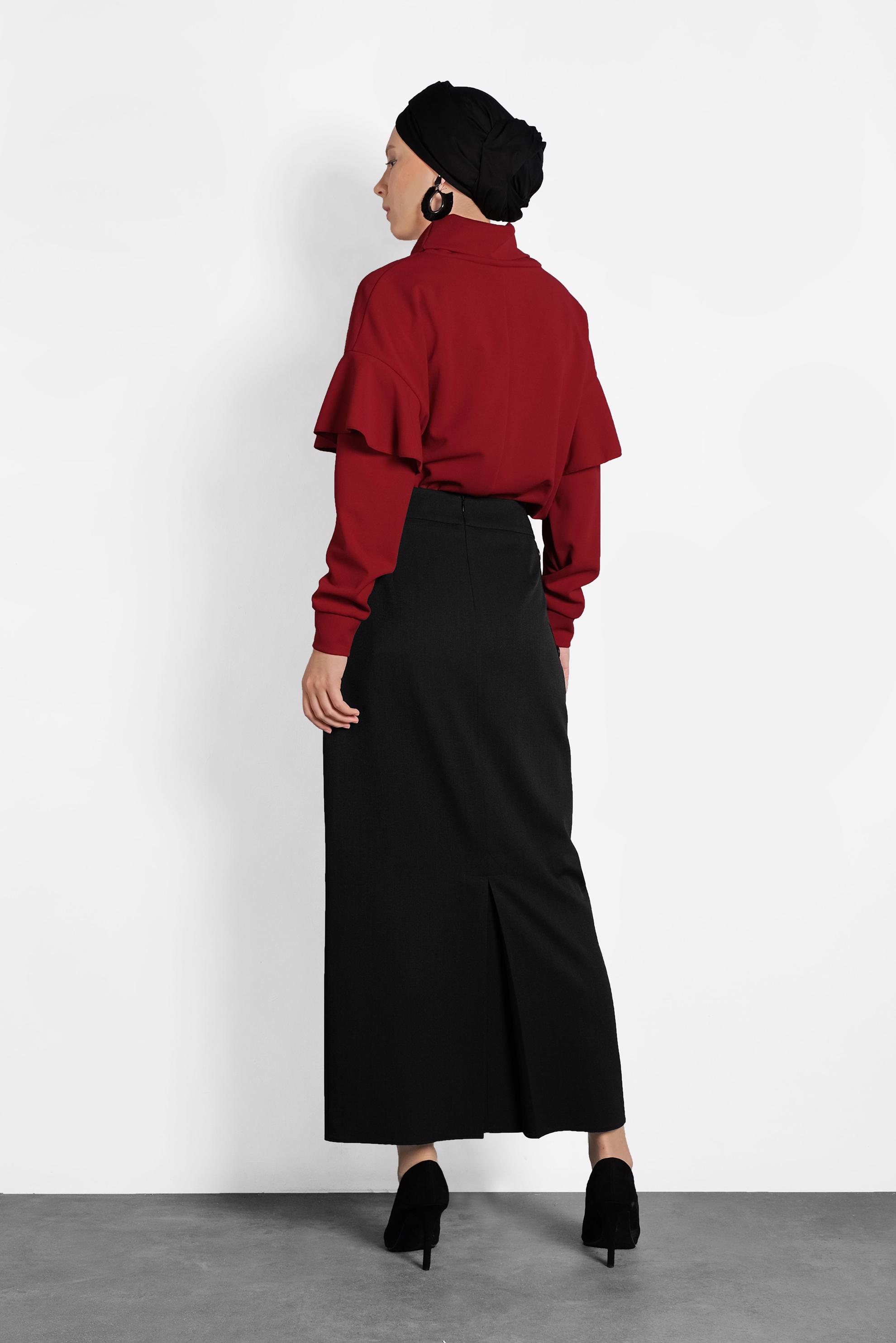 Tesettür giyim SİYAH YANDAN DÜĞMELİ ETEK 60016 