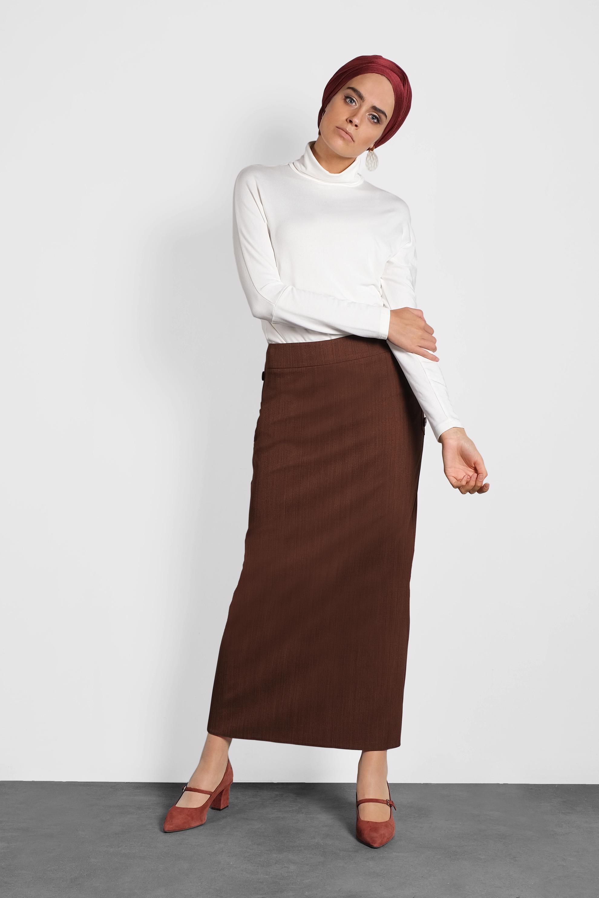 Tesettür giyim TURUNCU YANDAN DÜĞMELİ ETEK 60016 