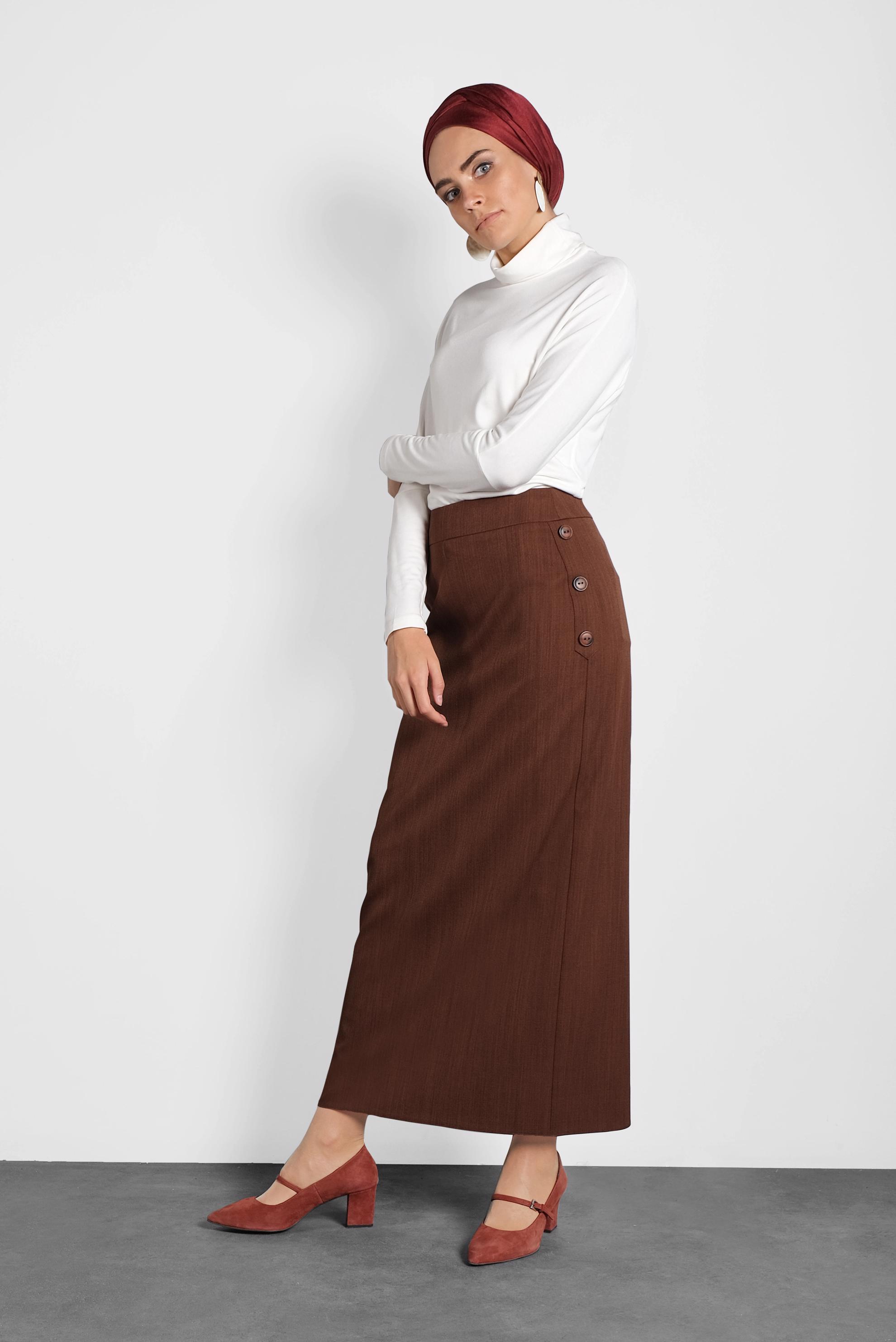 Tesettür giyim TURUNCU YANDAN DÜĞMELİ ETEK 60016 