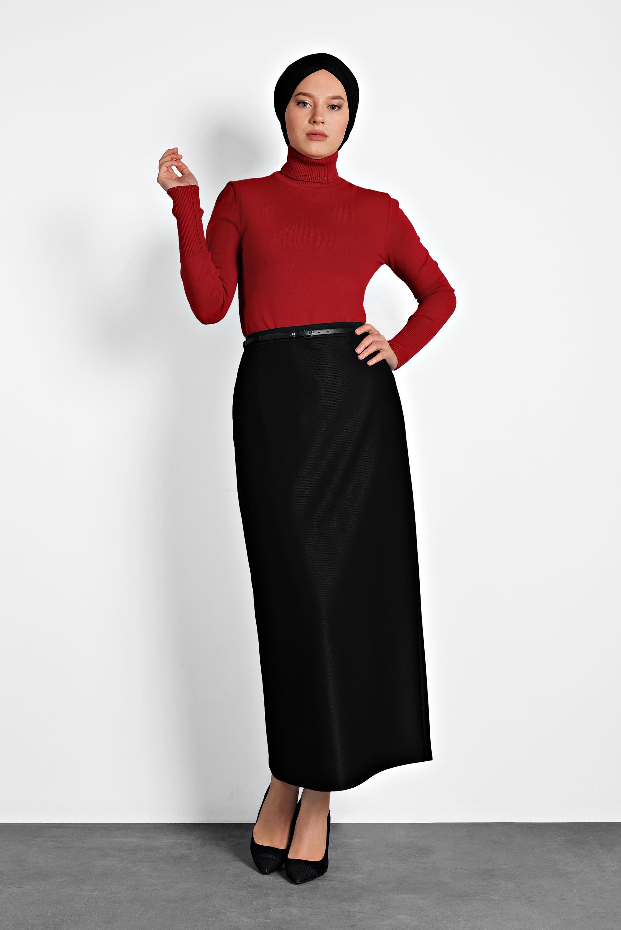 Tesettür giyim SİYAH DÜZ KESİM ETEK 60017