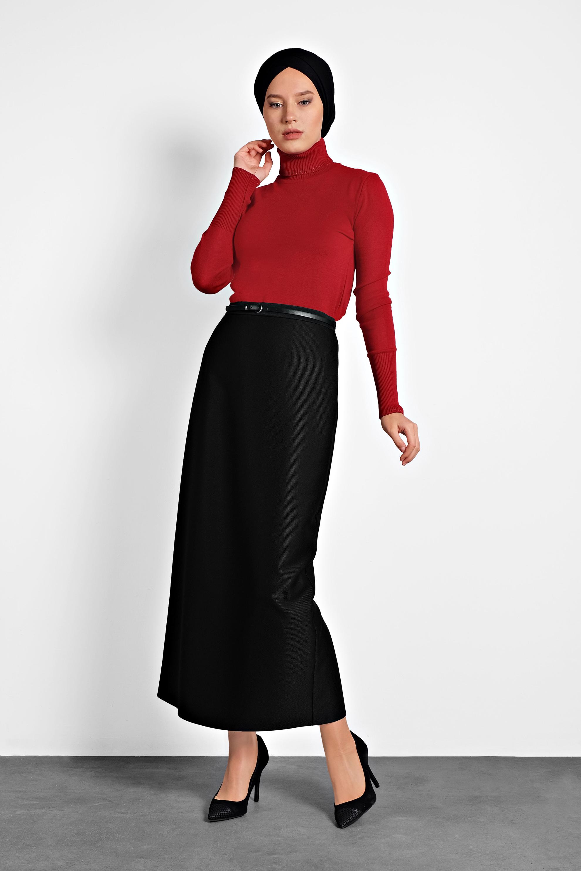 Tesettür giyim SİYAH DÜZ KESİM ETEK 60017