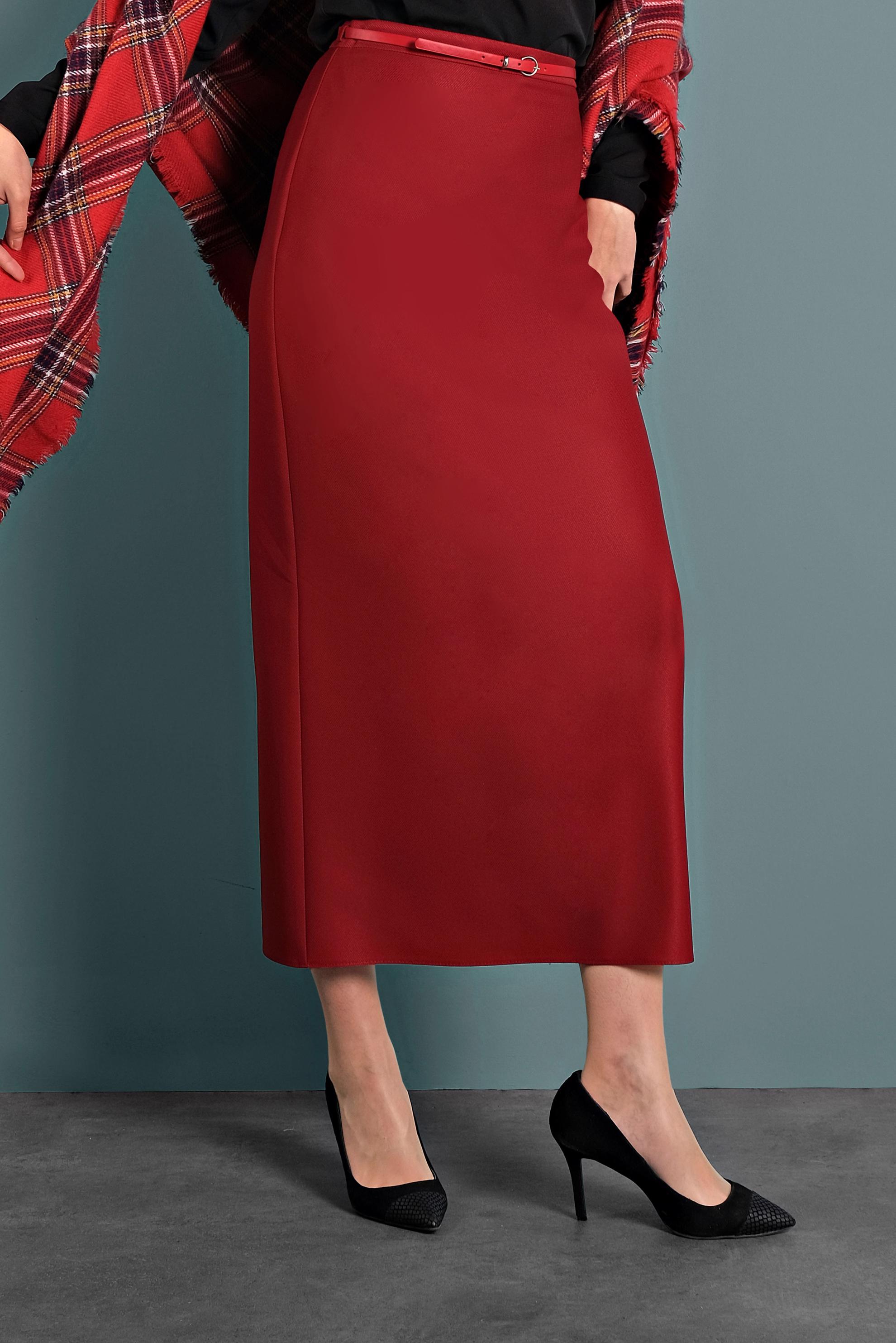 Tesettür giyim KIRMIZI DÜZ KESİM ETEK 60017