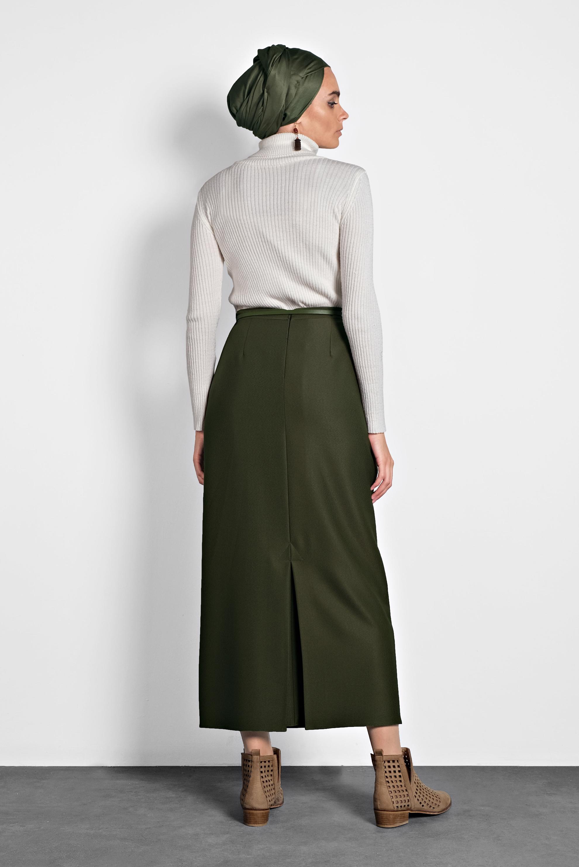 Tesettür giyim HAKİ DÜZ KESİM ETEK 60017