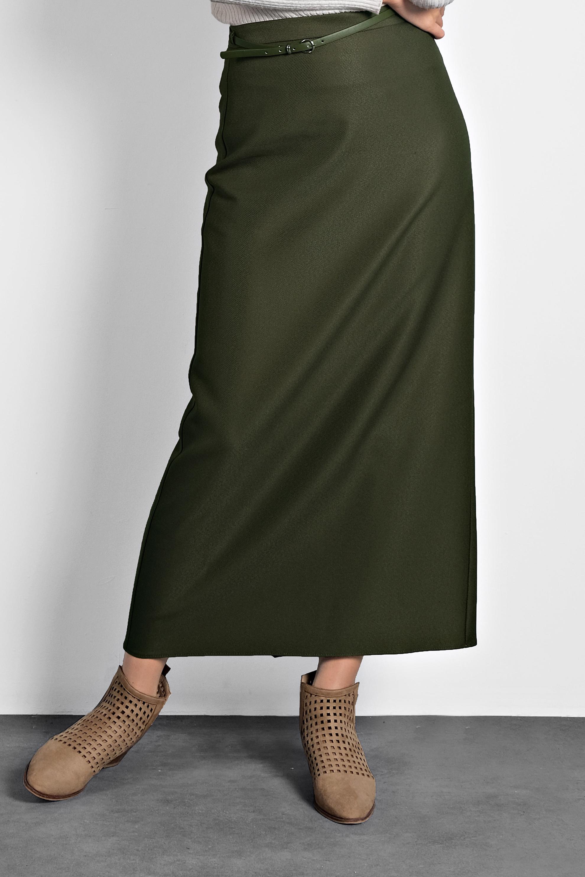 Tesettür giyim HAKİ DÜZ KESİM ETEK 60017