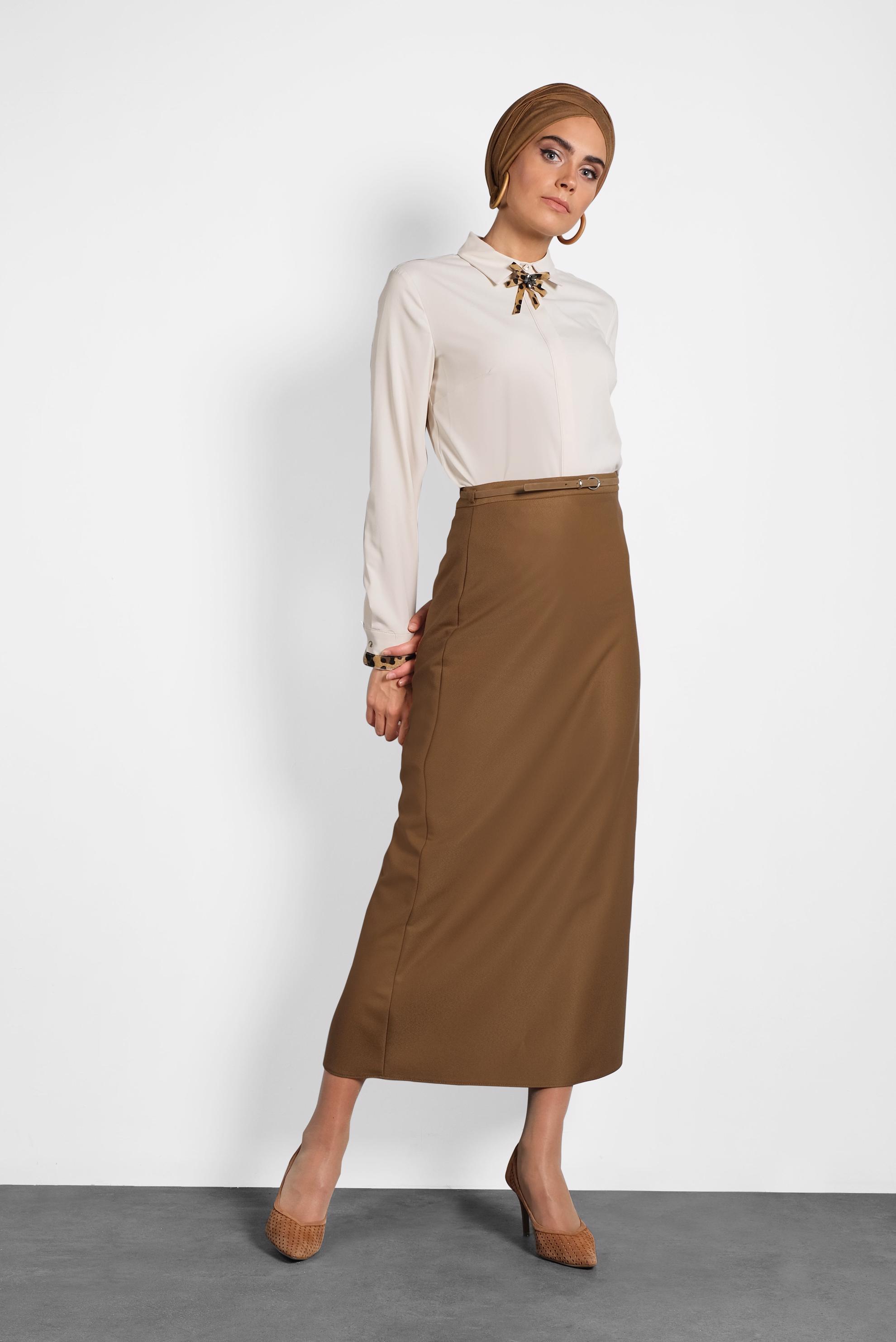 Tesettür giyim TABA DÜZ KESİM ETEK 60017