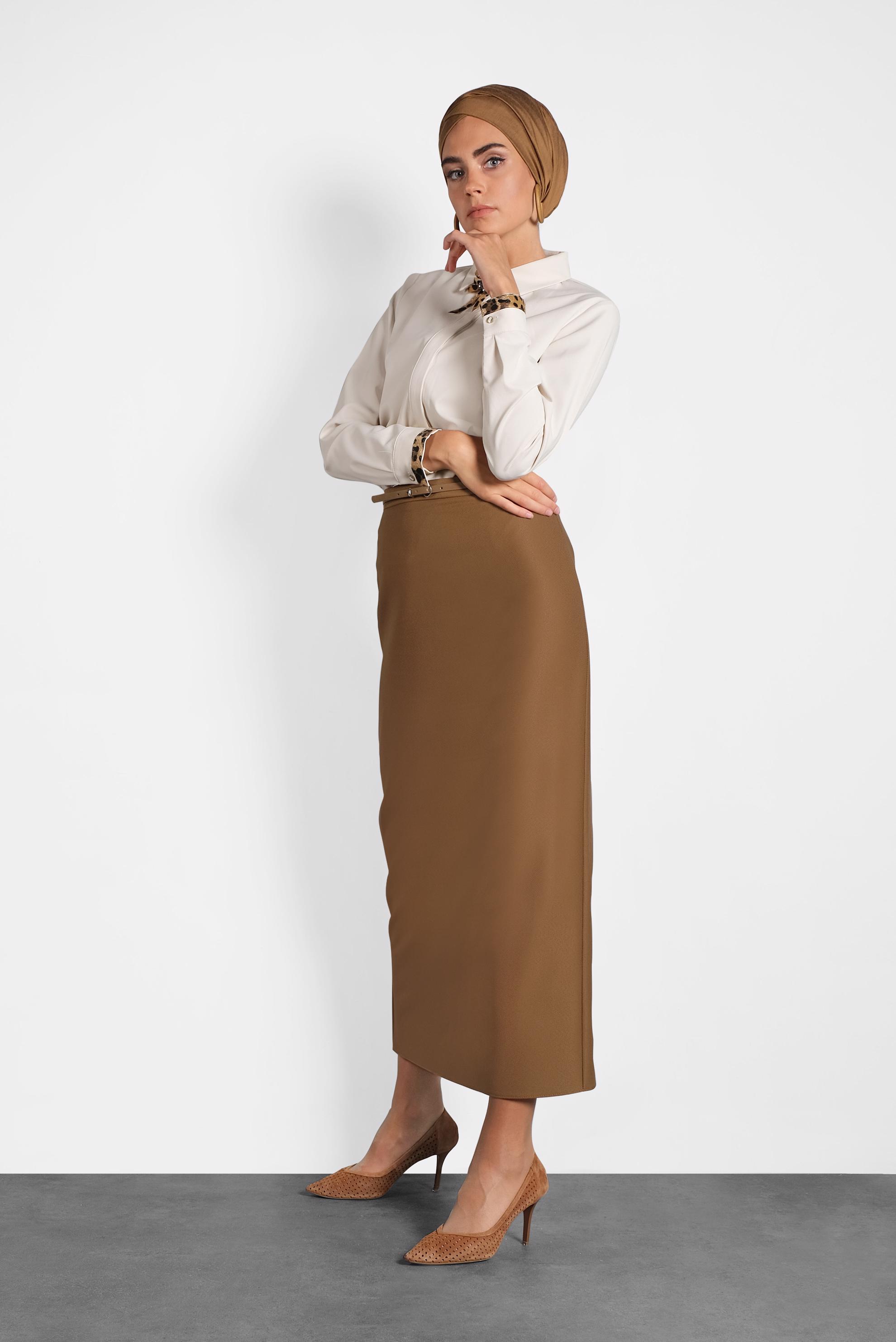 Tesettür giyim TABA DÜZ KESİM ETEK 60017