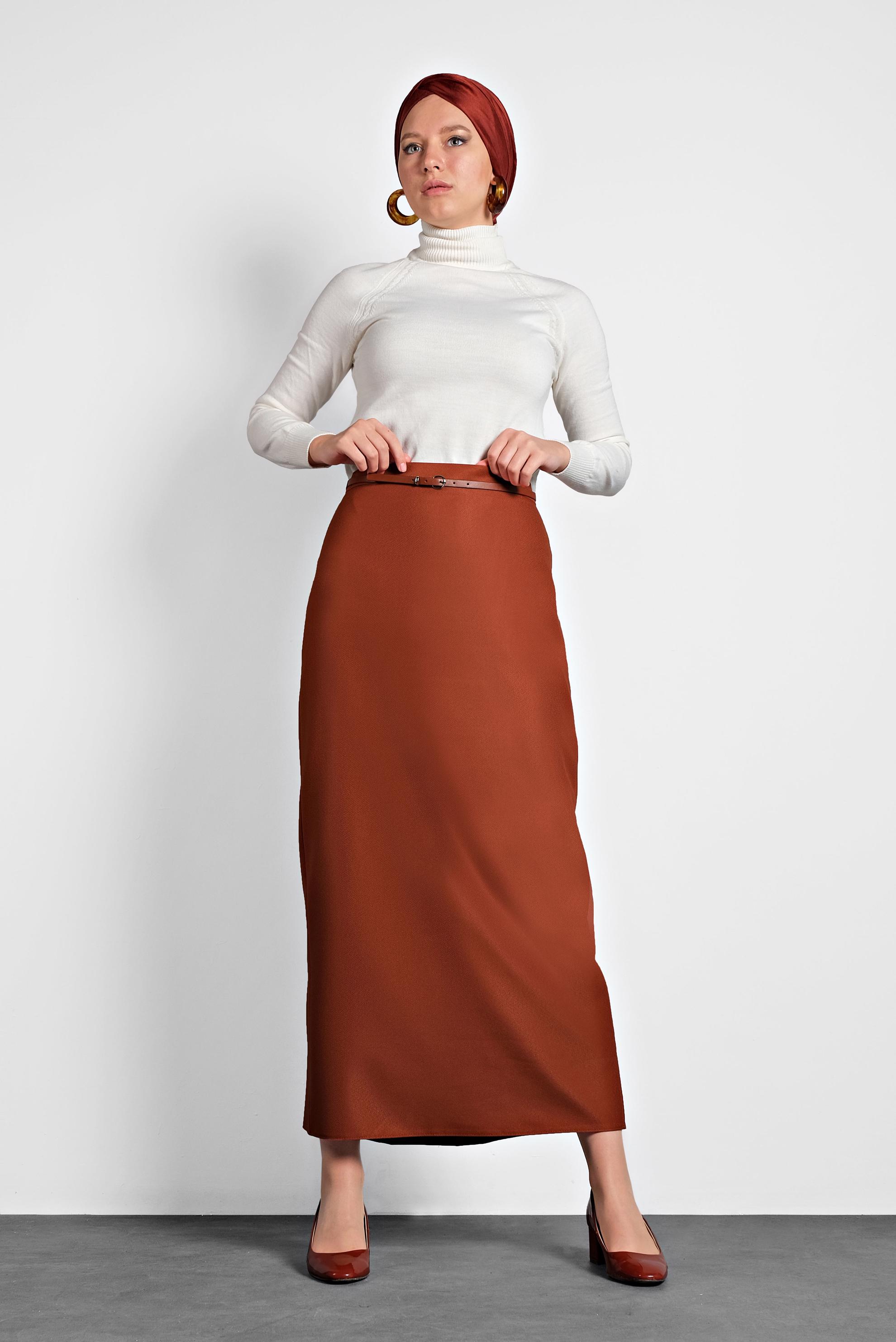 Tesettür giyim TURUNCU DÜZ KESİM ETEK 60017