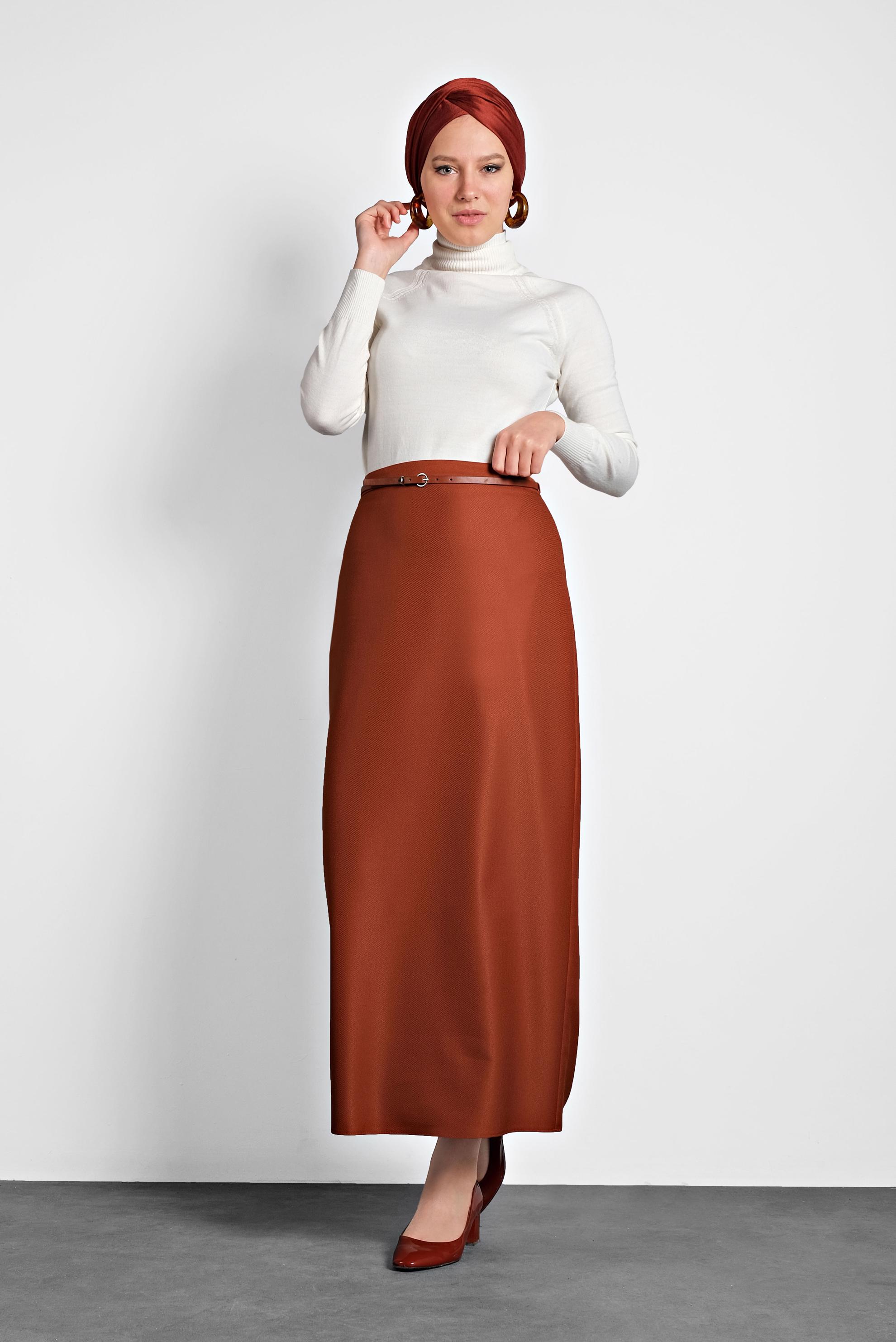 Tesettür giyim TURUNCU DÜZ KESİM ETEK 60017