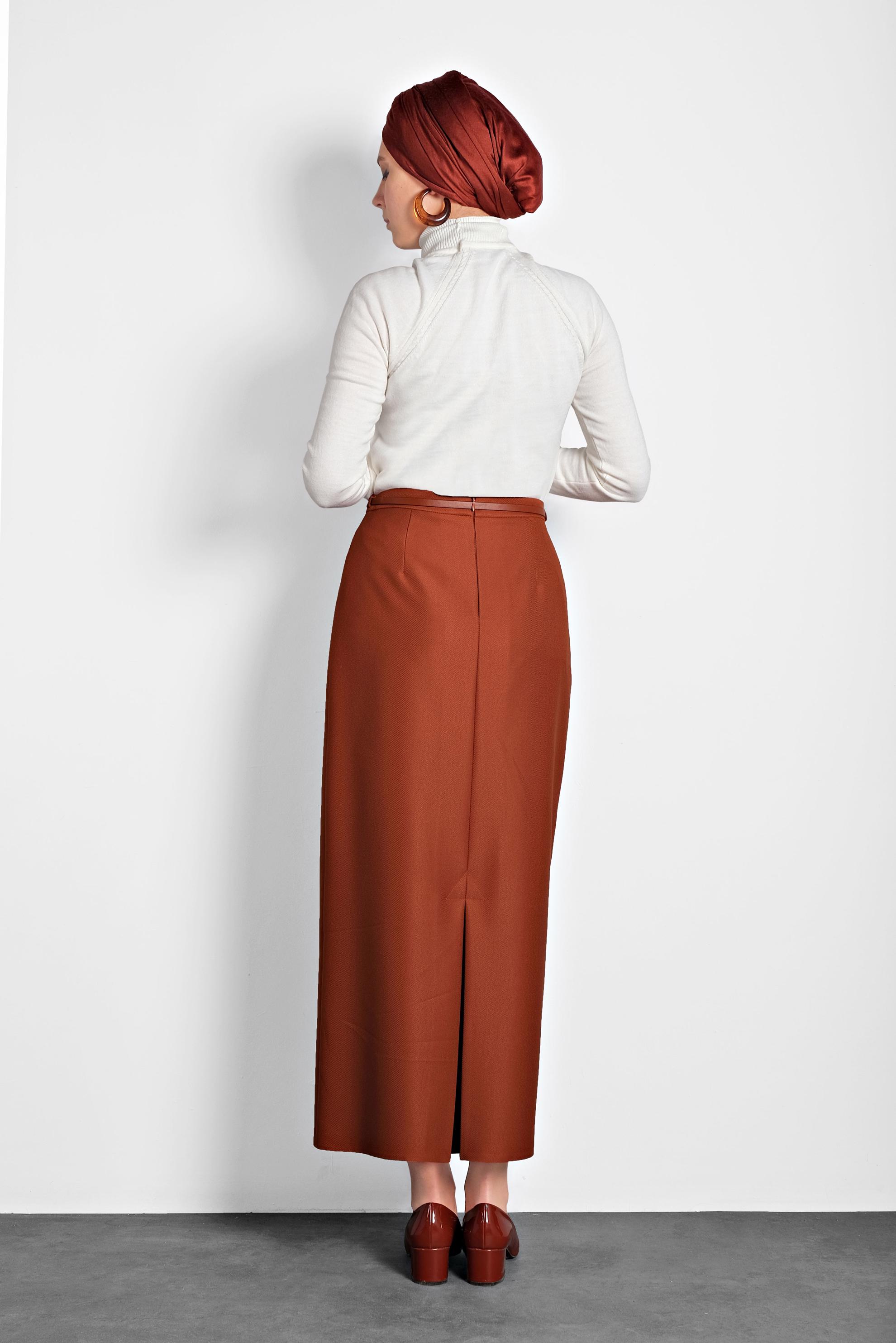 Tesettür giyim TURUNCU DÜZ KESİM ETEK 60017