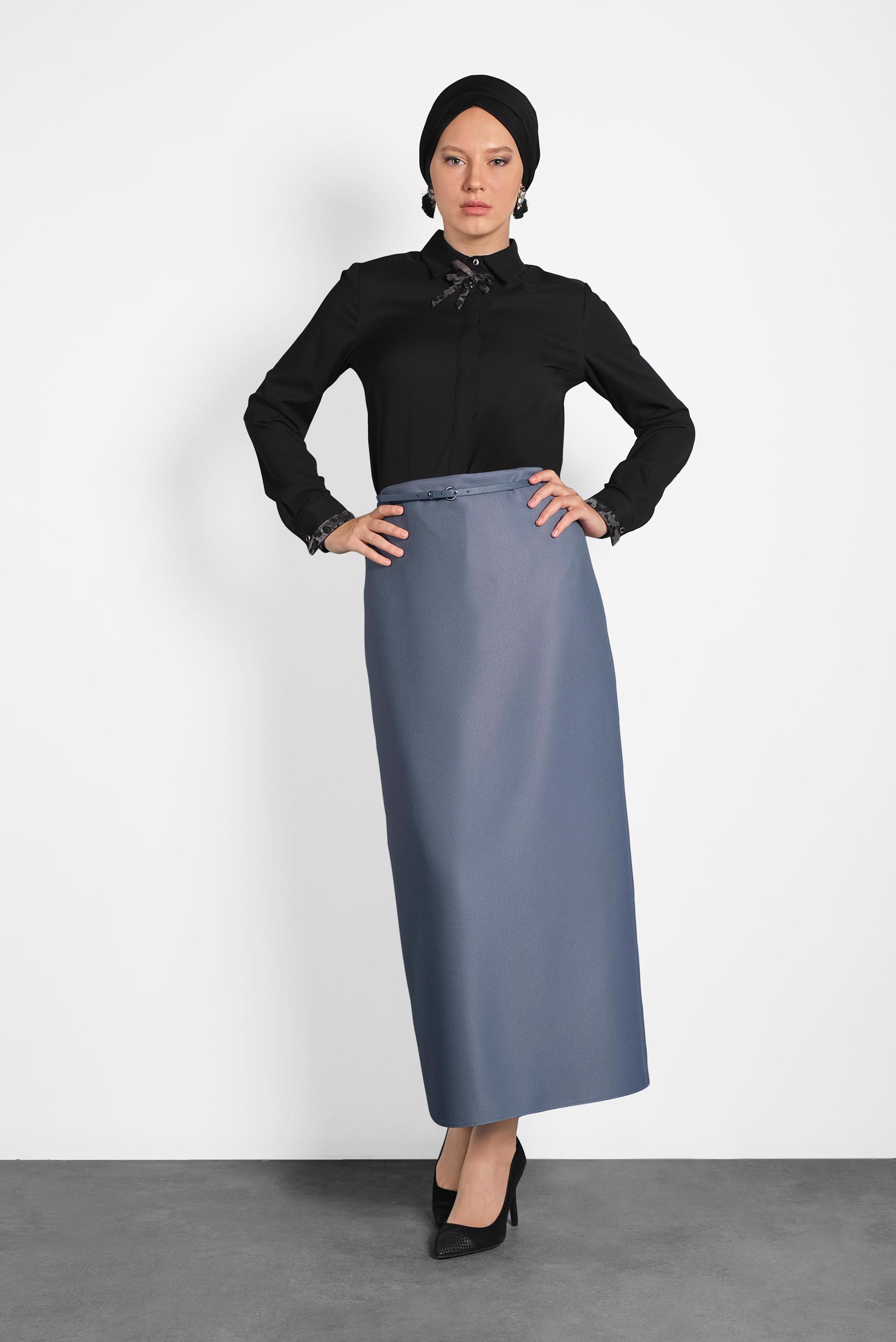 Tesettür giyim MAVİ DÜZ KESİM ETEK 60017