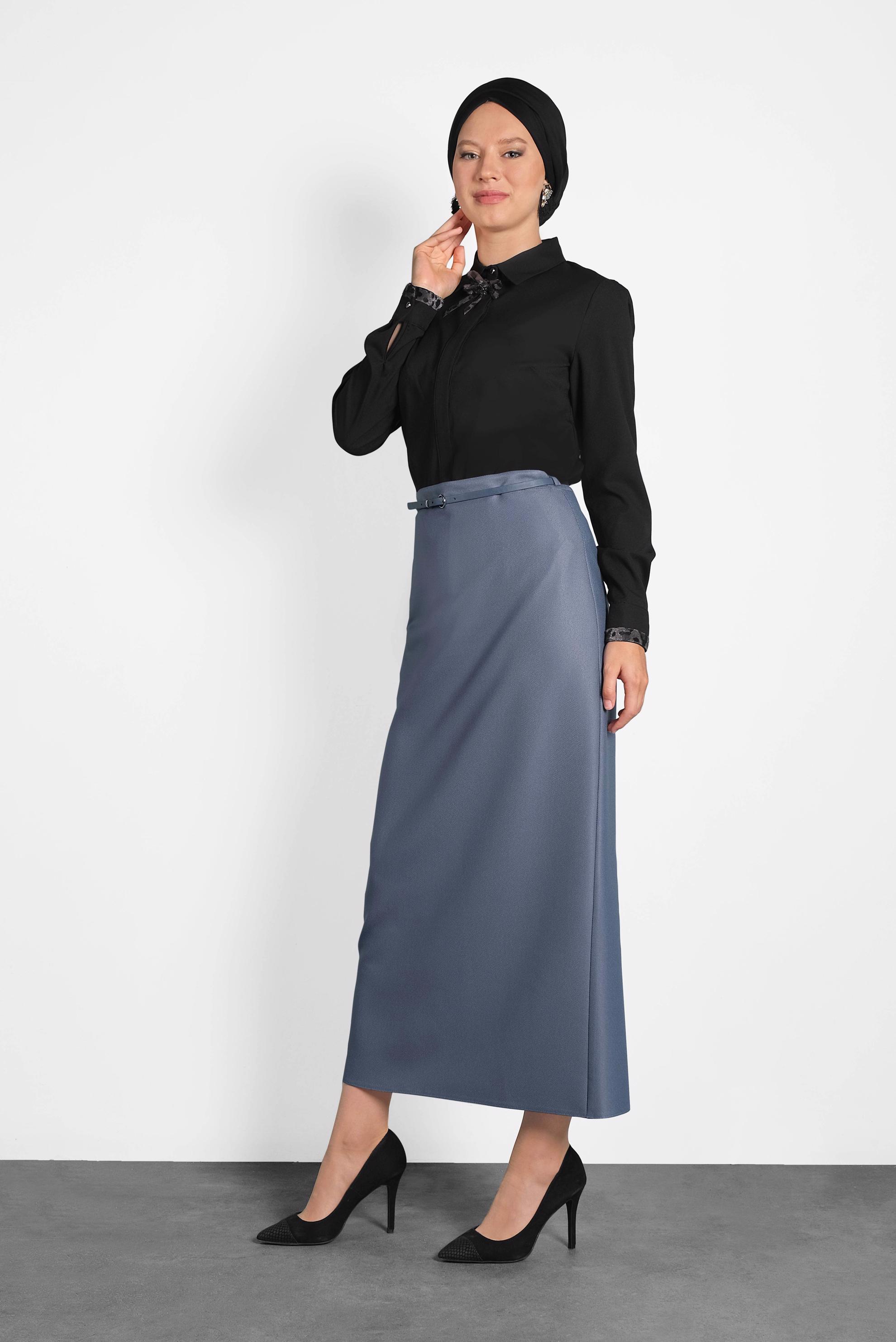 Tesettür giyim MAVİ DÜZ KESİM ETEK 60017