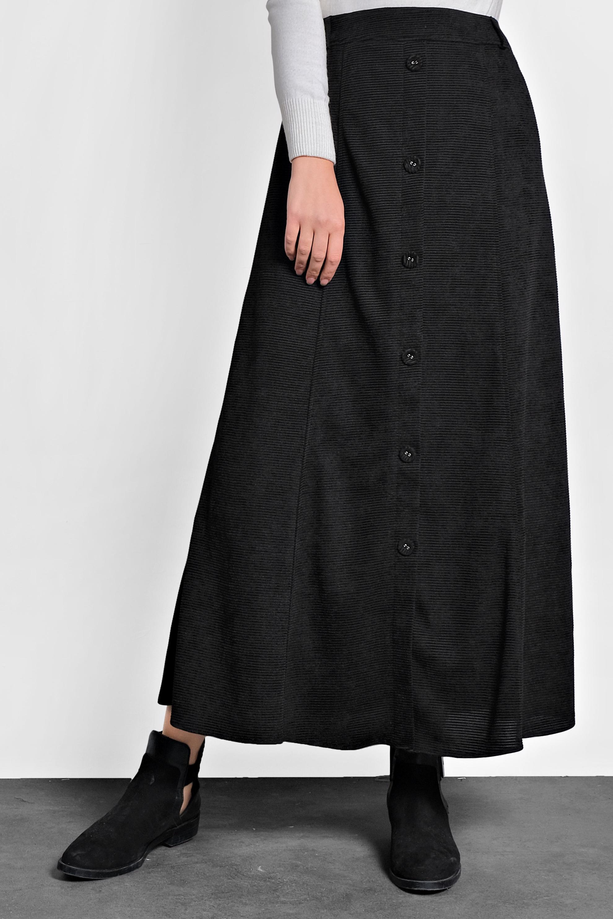 Tesettür giyim SİYAH DÜĞMELİ ŞÖNİL KADİFE ETEK 60019 