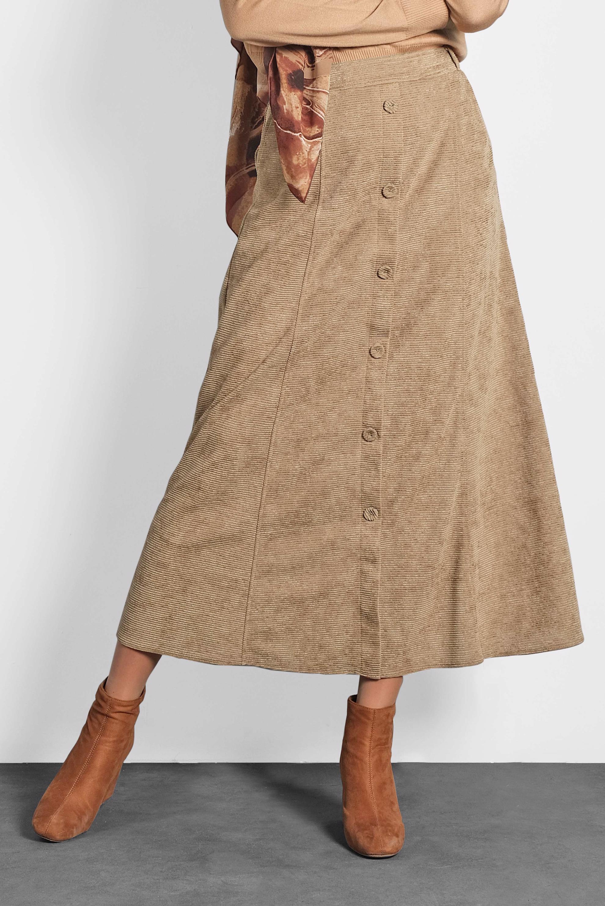 Tesettür giyim KAHVE DÜĞMELİ ŞÖNİL KADİFE ETEK 60019 