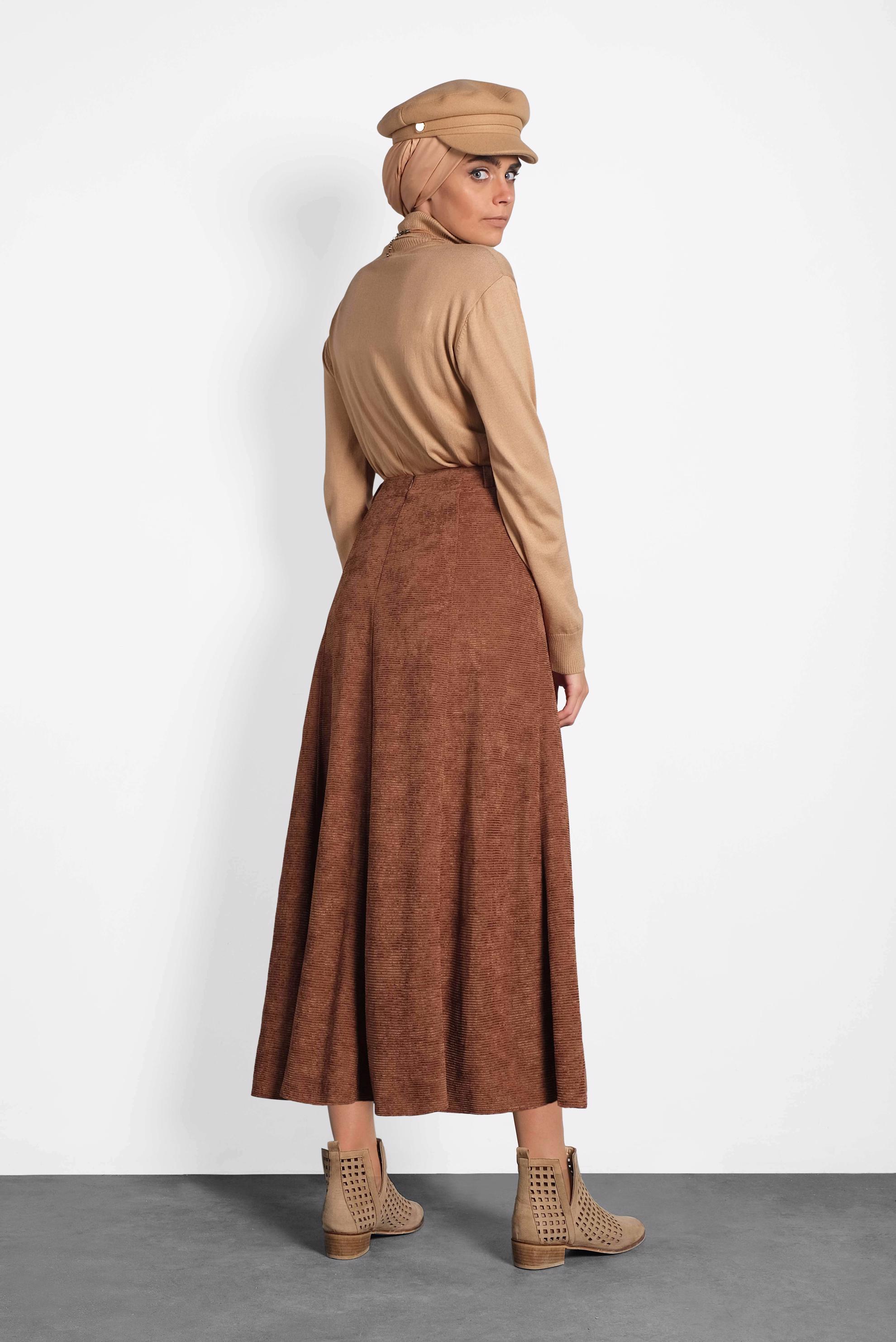 Tesettür giyim TURUNCU DÜĞMELİ ŞÖNİL KADİFE ETEK 60019 