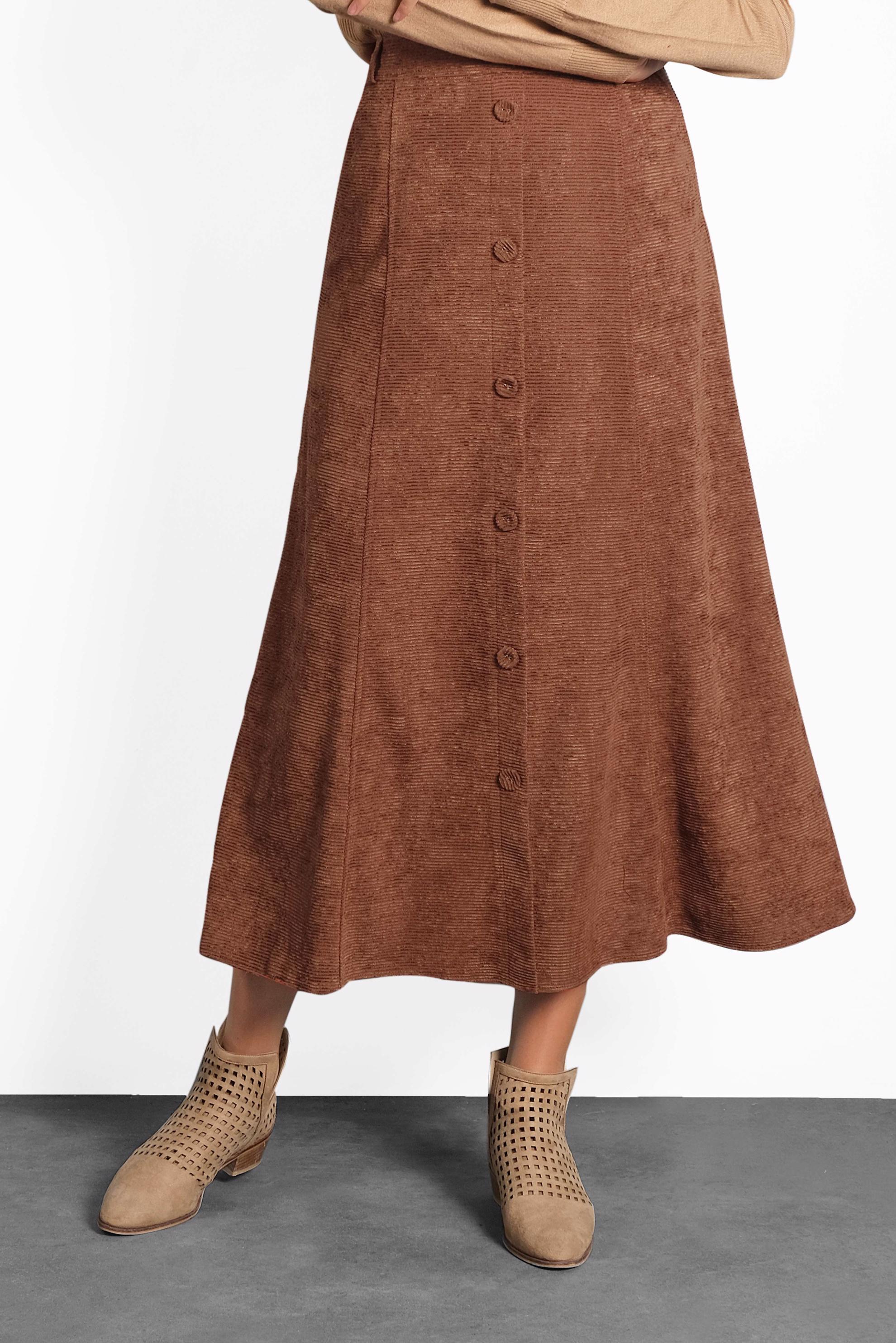 Tesettür giyim TURUNCU DÜĞMELİ ŞÖNİL KADİFE ETEK 60019 