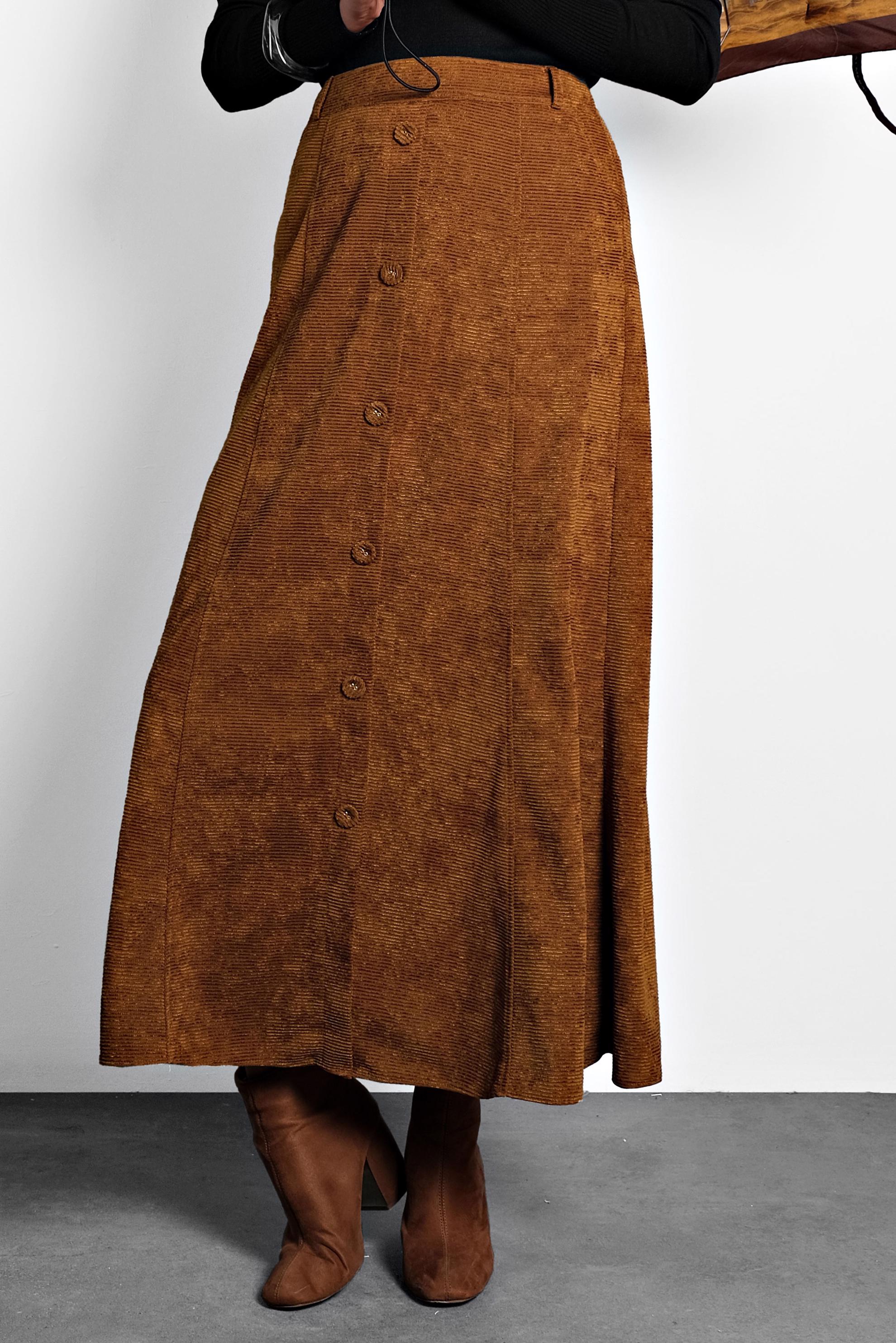 Tesettür giyim TABA DÜĞMELİ ŞÖNİL KADİFE ETEK 60019 