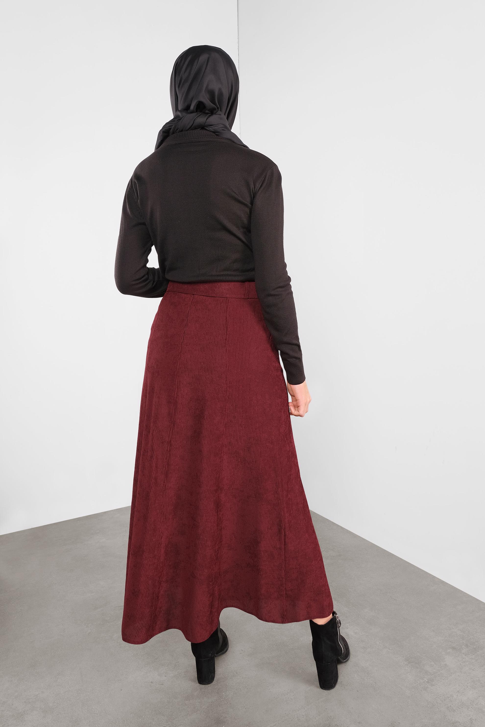 Tesettür giyim BORDO ŞÖNİL KADİFE ETEK 60020